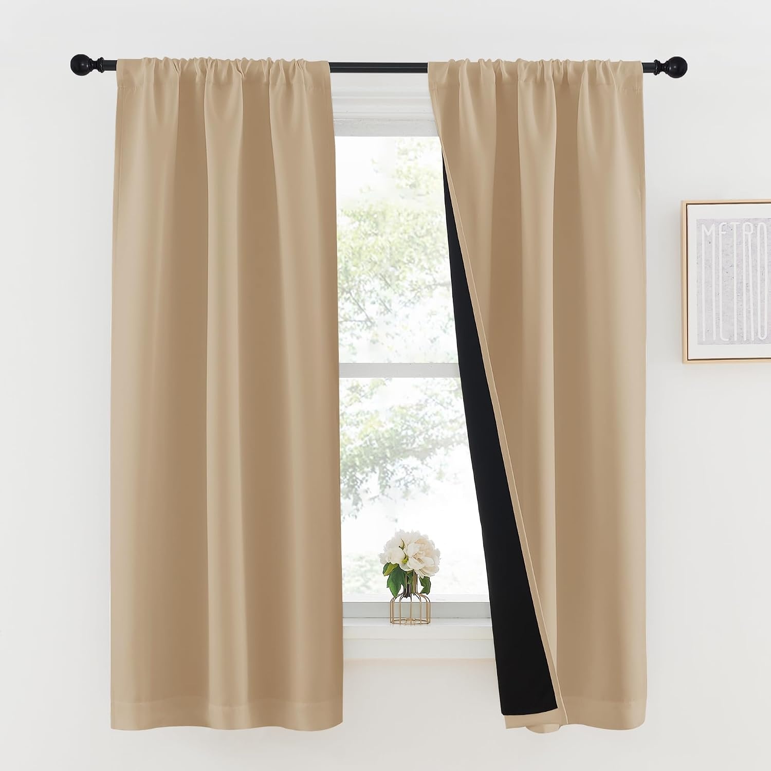 image:imageNICETOWN White Blackout Curtains 52 x 84 inches Long 2 Panels for BedroomBiscotti Beige