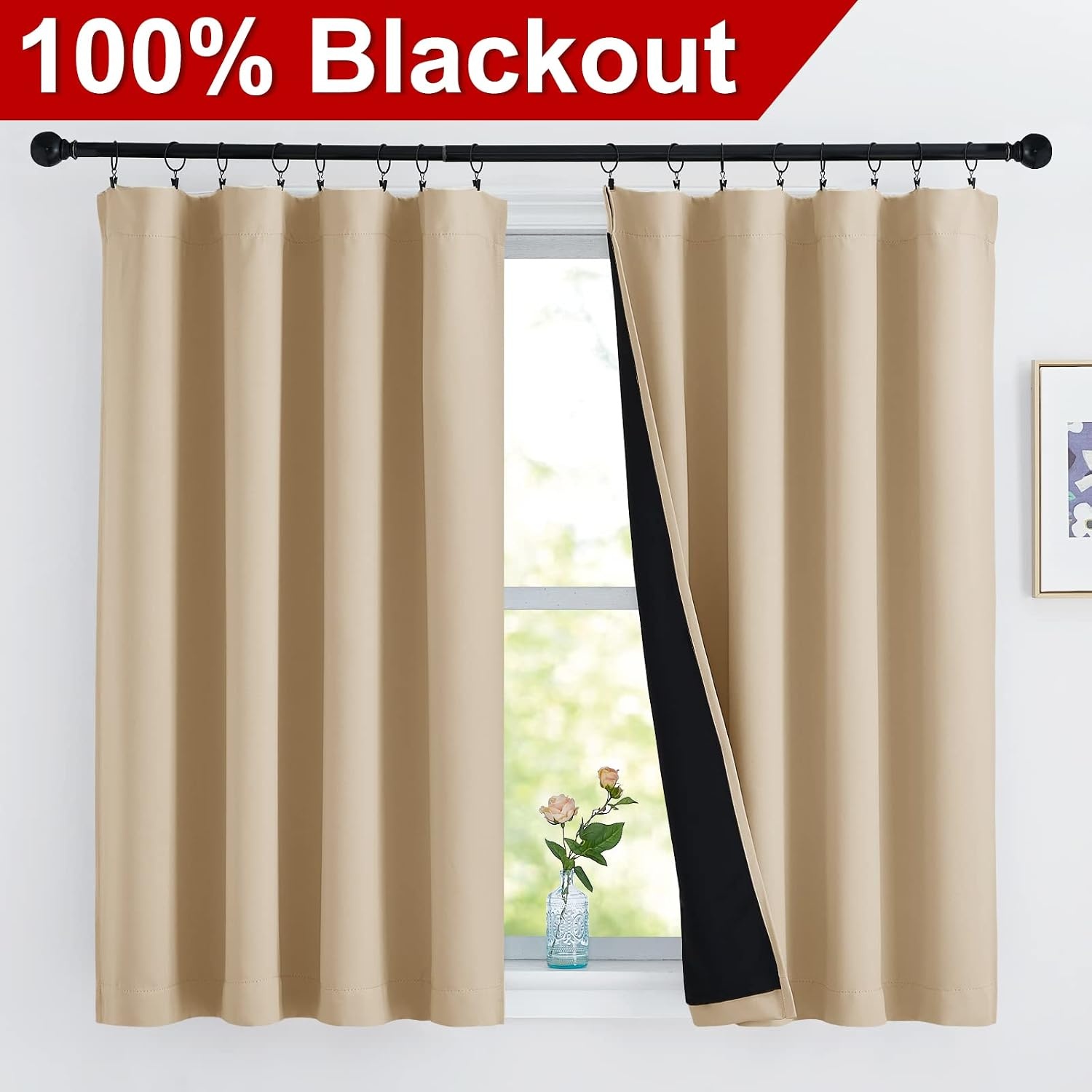 image:imageNICETOWN White Blackout Curtains 52 x 84 inches Long 2 Panels for BedroomBiscotti Beige