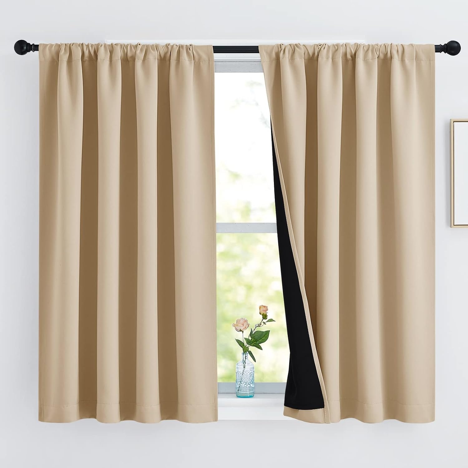 image:imageNICETOWN White Blackout Curtains 52 x 84 inches Long 2 Panels for BedroomBiscotti Beige