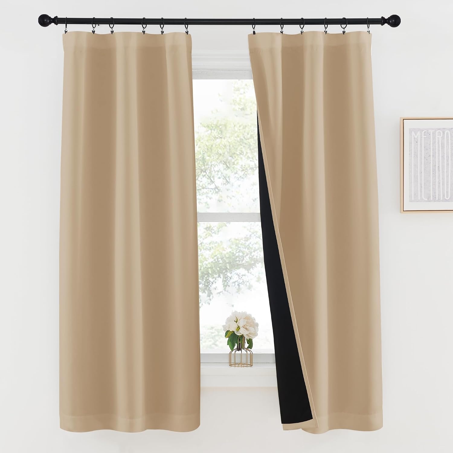 image:imageNICETOWN White Blackout Curtains 52 x 84 inches Long 2 Panels for BedroomBiscotti Beige