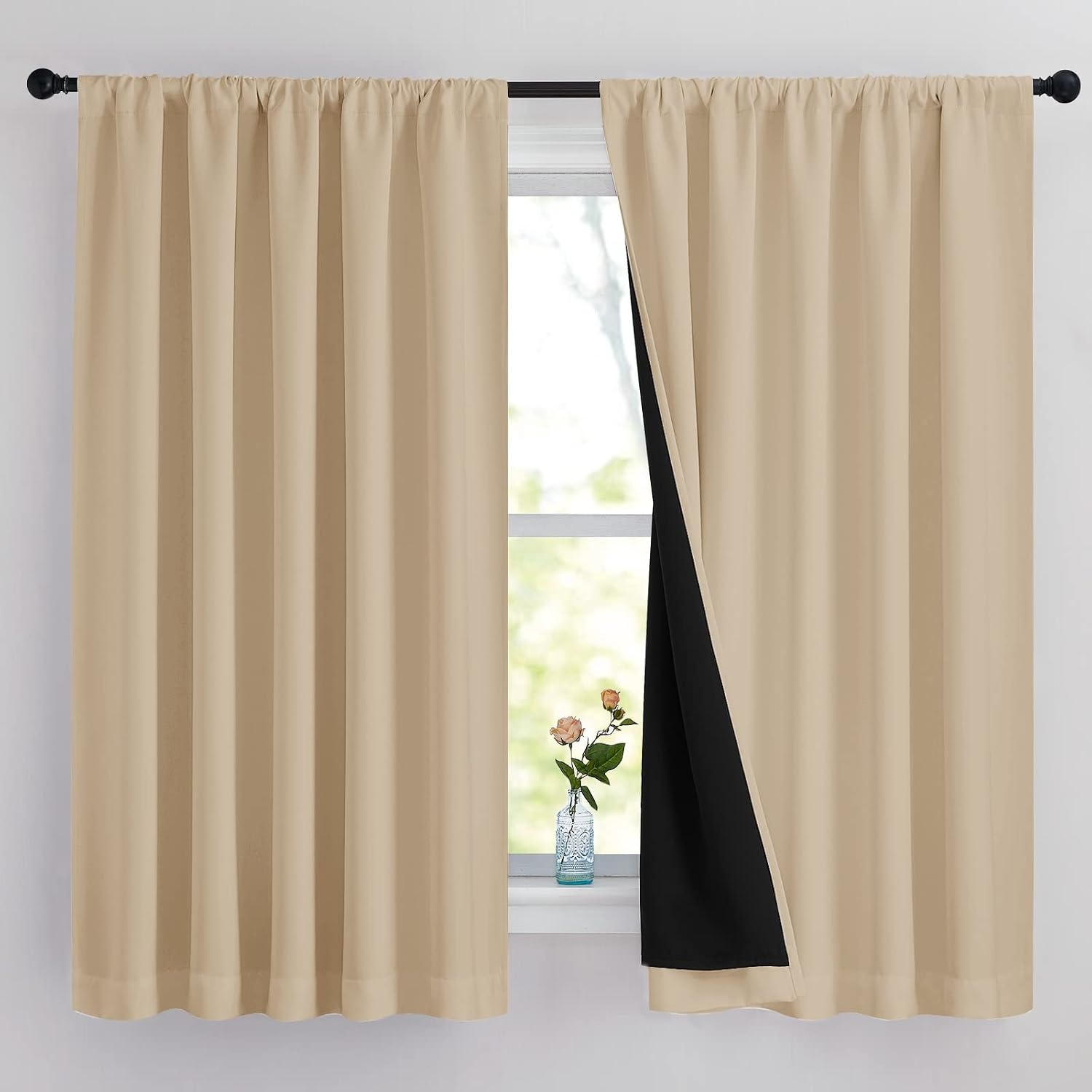 image:imageNICETOWN White Blackout Curtains 52 x 84 inches Long 2 Panels for BedroomBiscotti Beige