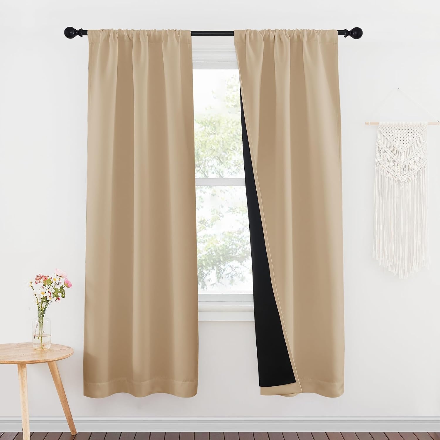 image:imageNICETOWN White Blackout Curtains 52 x 84 inches Long 2 Panels for BedroomBiscotti Beige