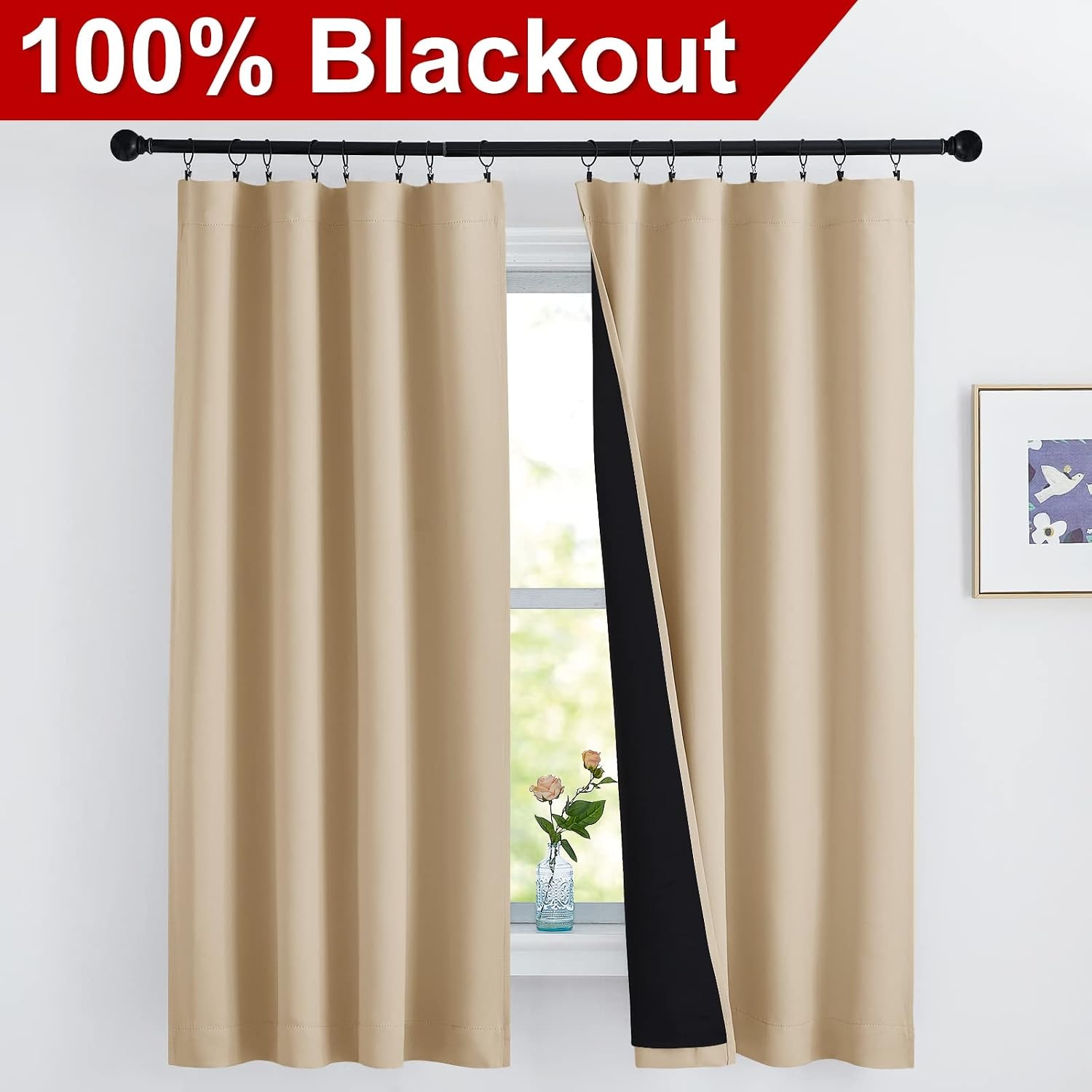 image:imageNICETOWN White Blackout Curtains 52 x 84 inches Long 2 Panels for BedroomBiscotti Beige