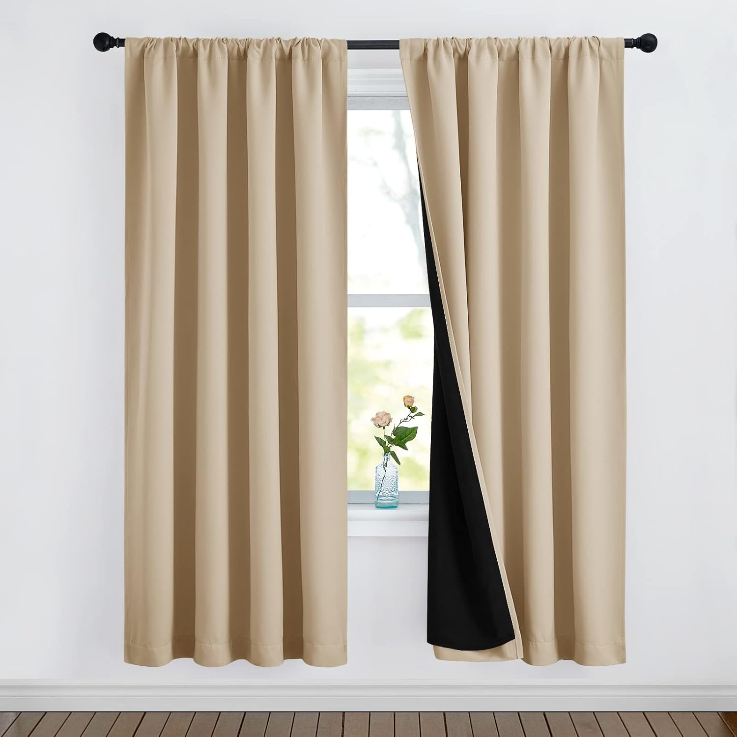 image:imageNICETOWN White Blackout Curtains 52 x 84 inches Long 2 Panels for BedroomBiscotti Beige