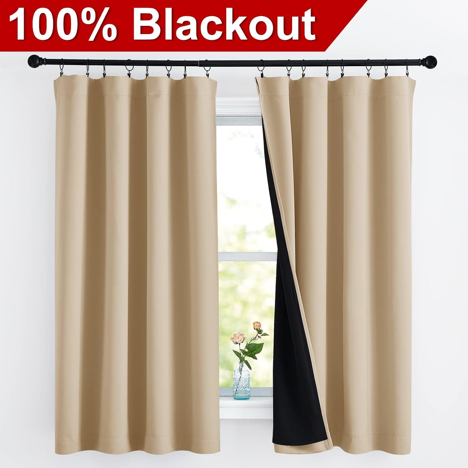 image:imageNICETOWN White Blackout Curtains 52 x 84 inches Long 2 Panels for BedroomBiscotti Beige