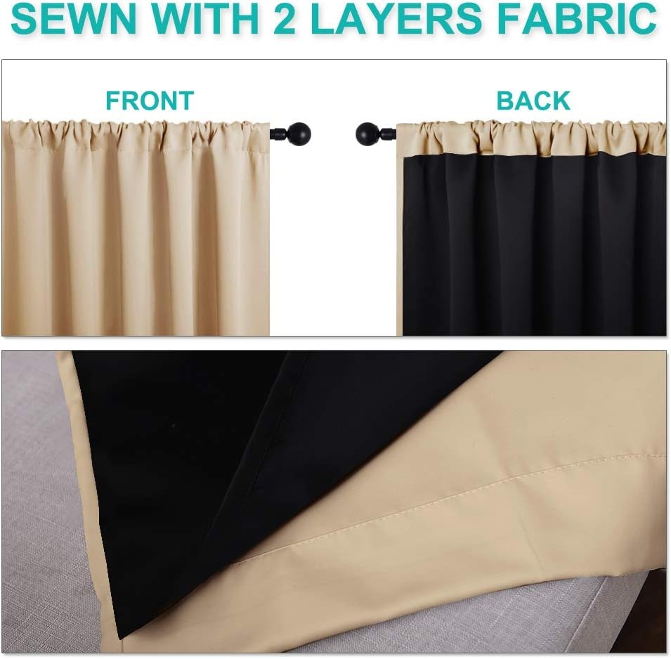 image:imageNICETOWN White Blackout Curtains 52 x 84 inches Long 2 Panels for BedroomBiscotti Beige