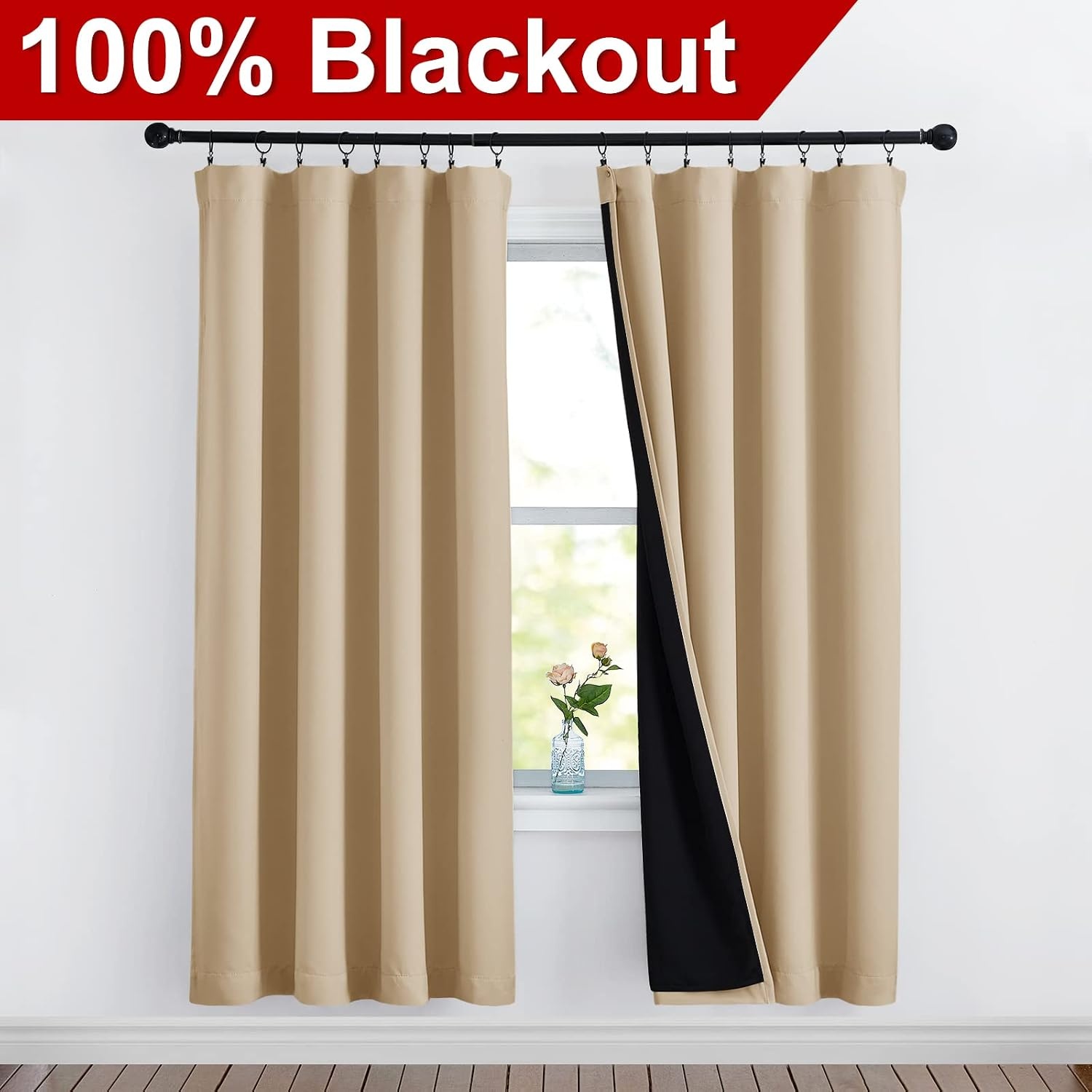image:imageNICETOWN White Blackout Curtains 52 x 84 inches Long 2 Panels for BedroomBiscotti Beige
