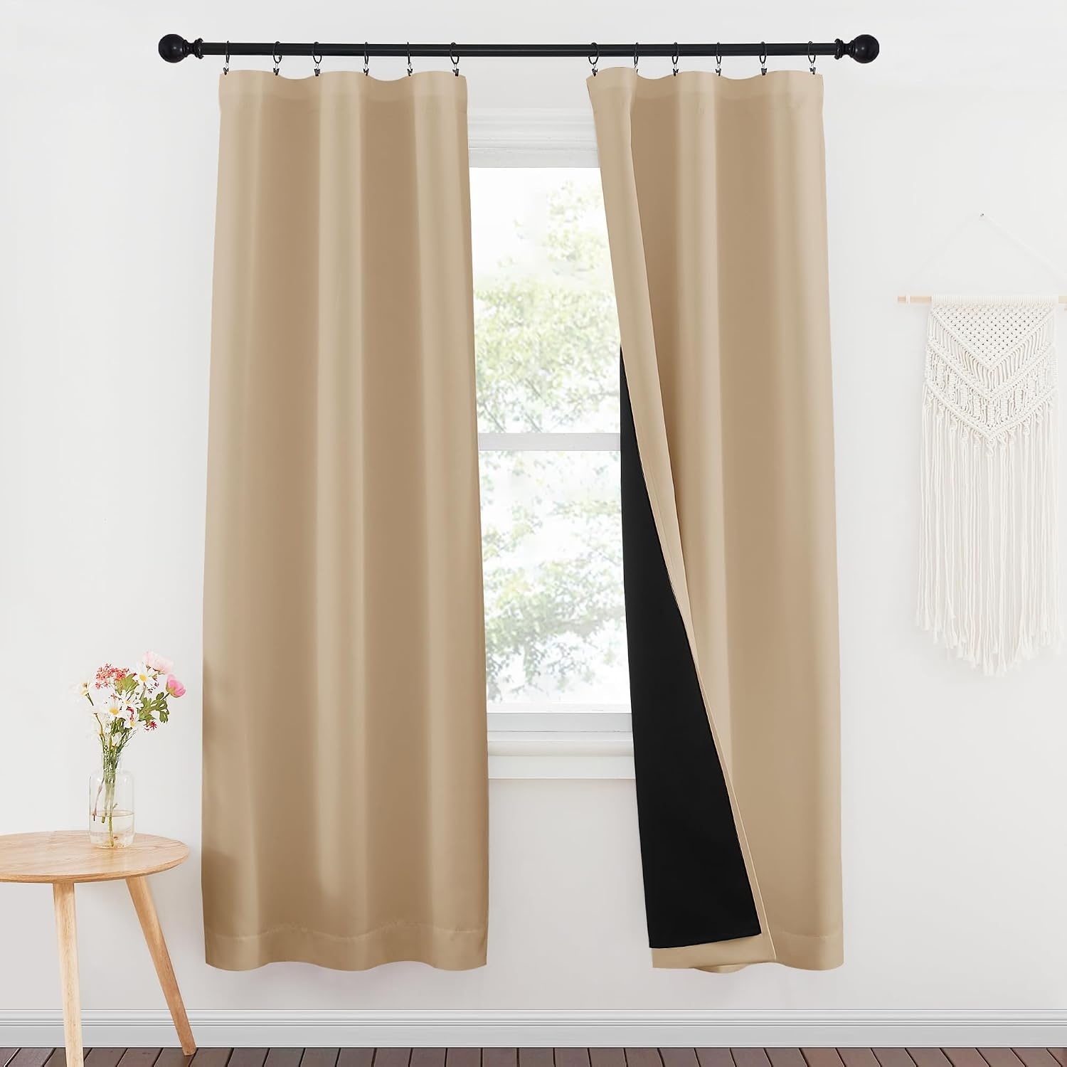 image:imageNICETOWN White Blackout Curtains 52 x 84 inches Long 2 Panels for BedroomBiscotti Beige