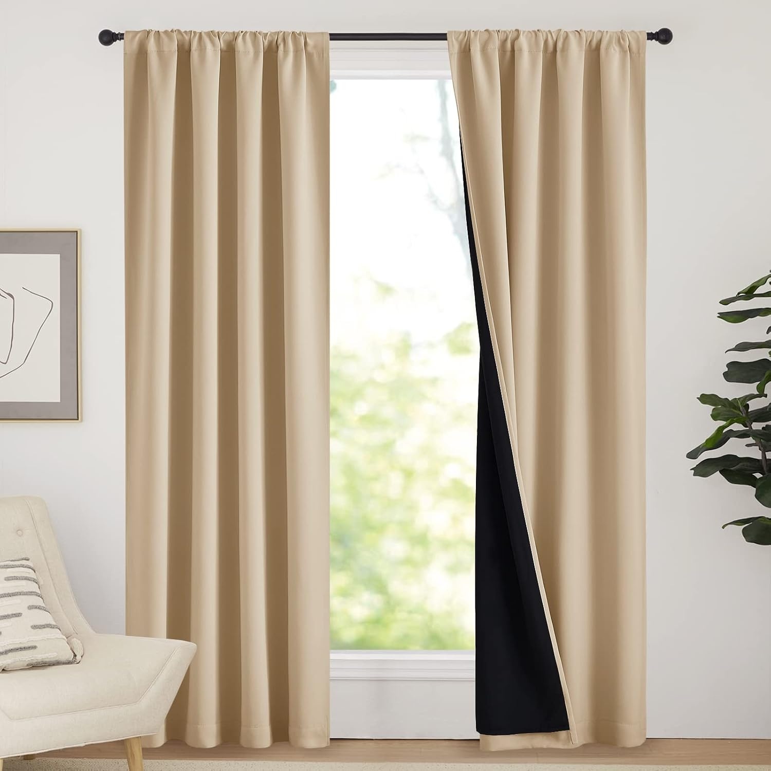 image:imageNICETOWN White Blackout Curtains 52 x 84 inches Long 2 Panels for BedroomBiscotti Beige