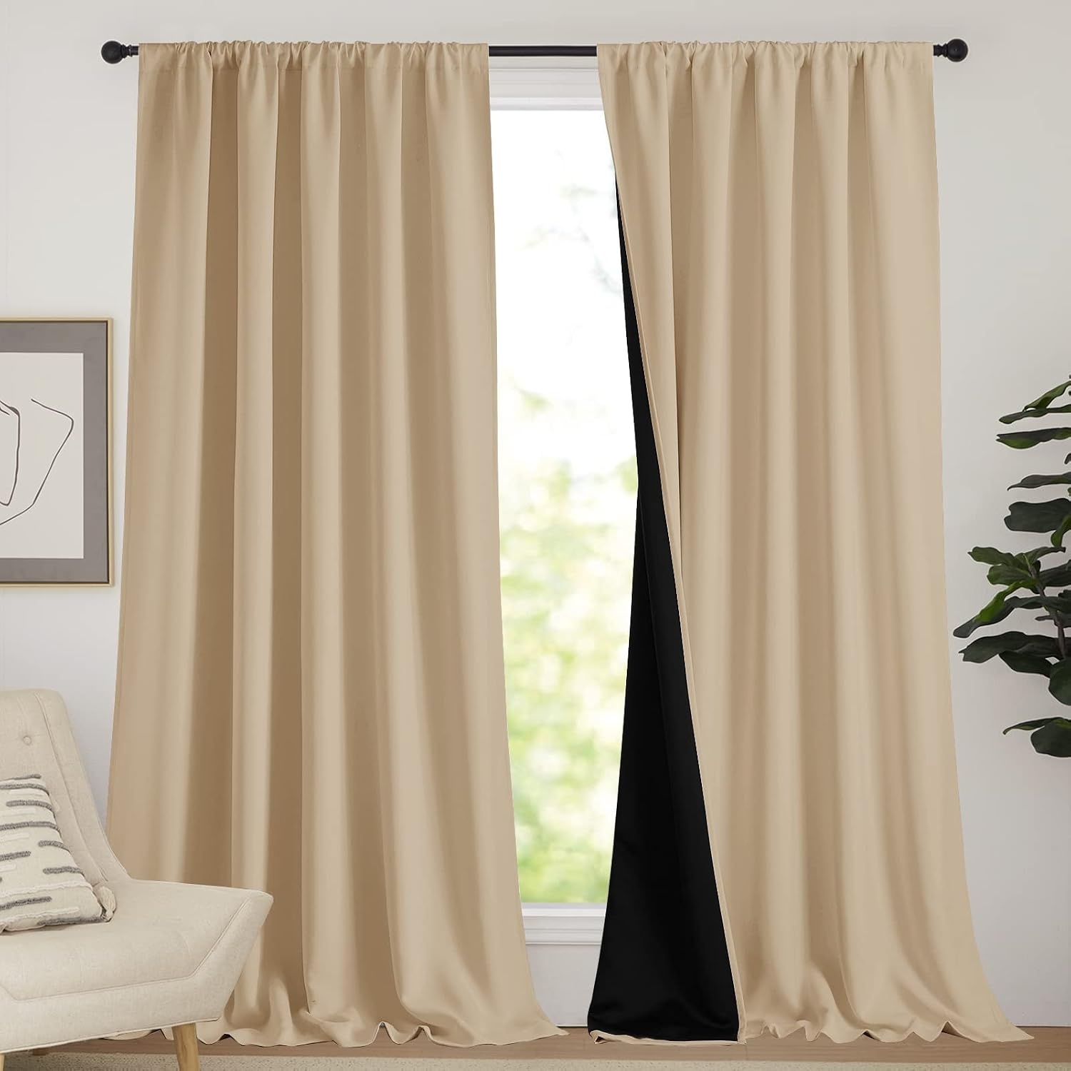 image:imageNICETOWN White Blackout Curtains 52 x 84 inches Long 2 Panels for BedroomBiscotti Beige
