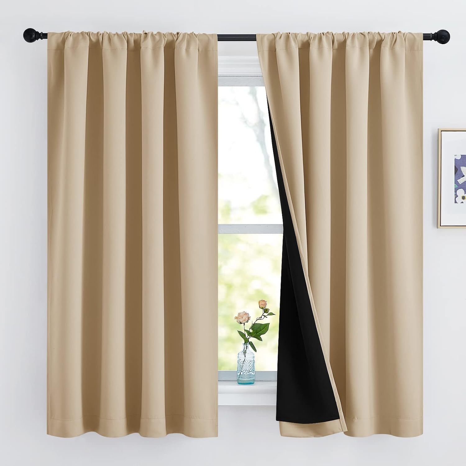 image:imageNICETOWN White Blackout Curtains 52 x 84 inches Long 2 Panels for BedroomBiscotti Beige