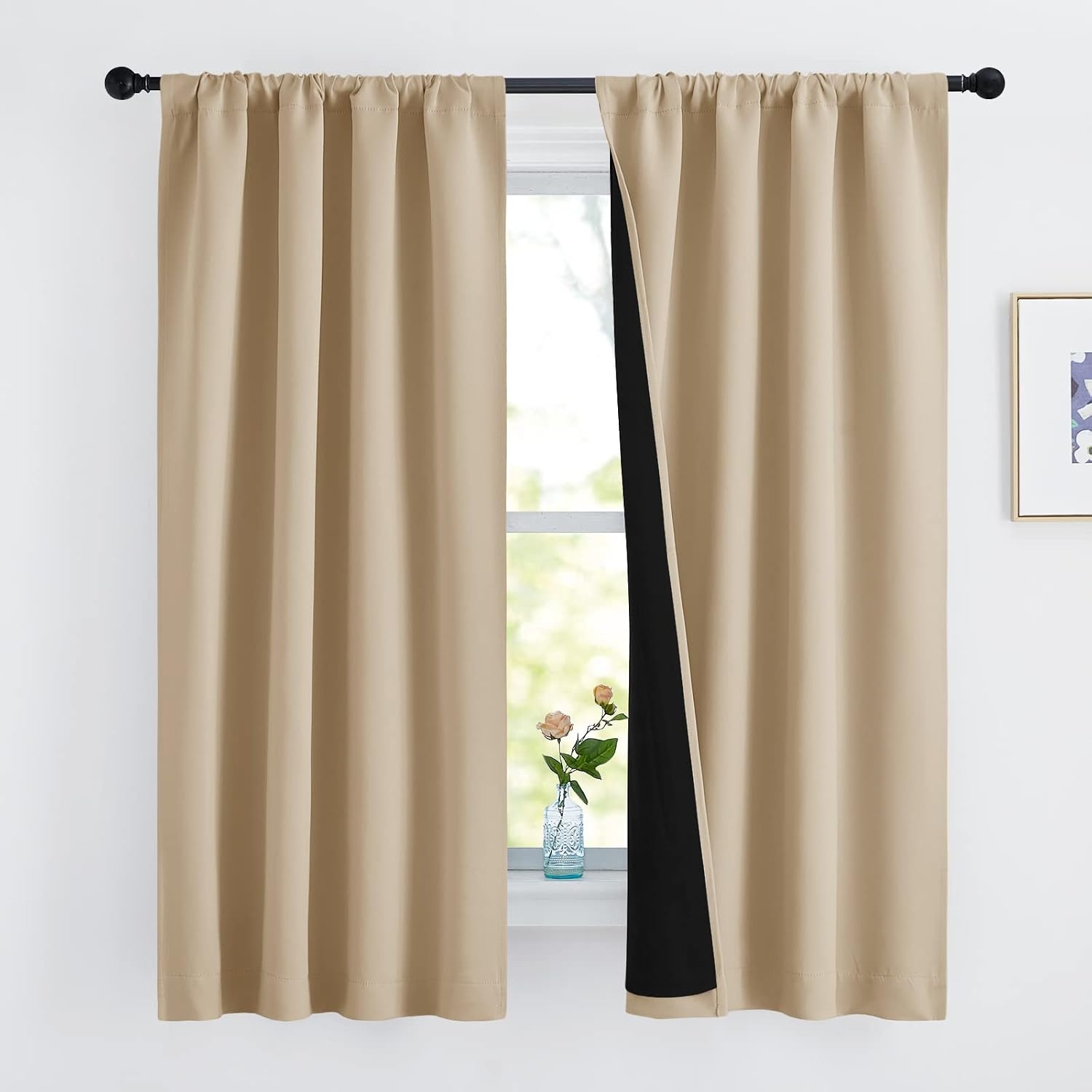 image:imageNICETOWN White Blackout Curtains 52 x 84 inches Long 2 Panels for BedroomBiscotti Beige