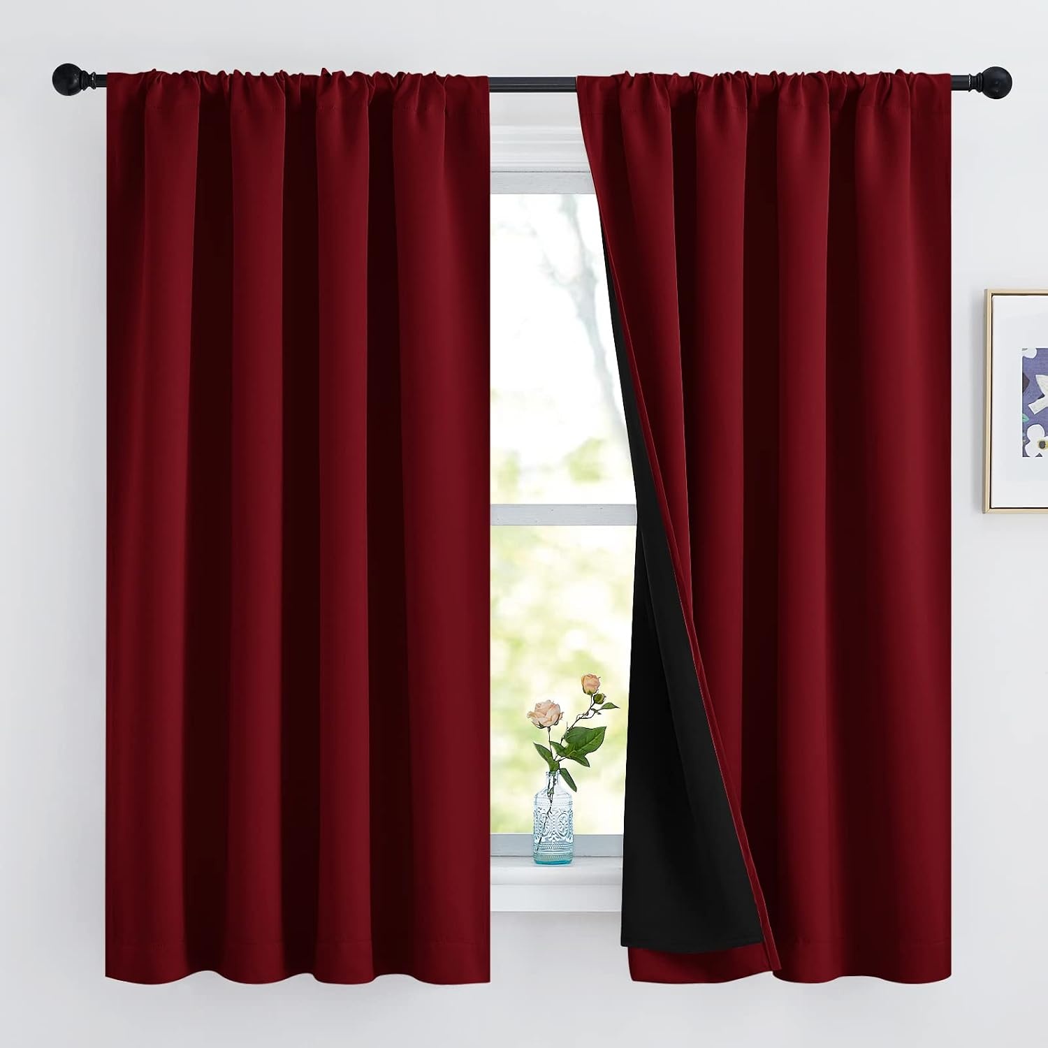 image:imageNICETOWN White Blackout Curtains 52 x 84 inches Long 2 Panels for BedroomBurgundy Red