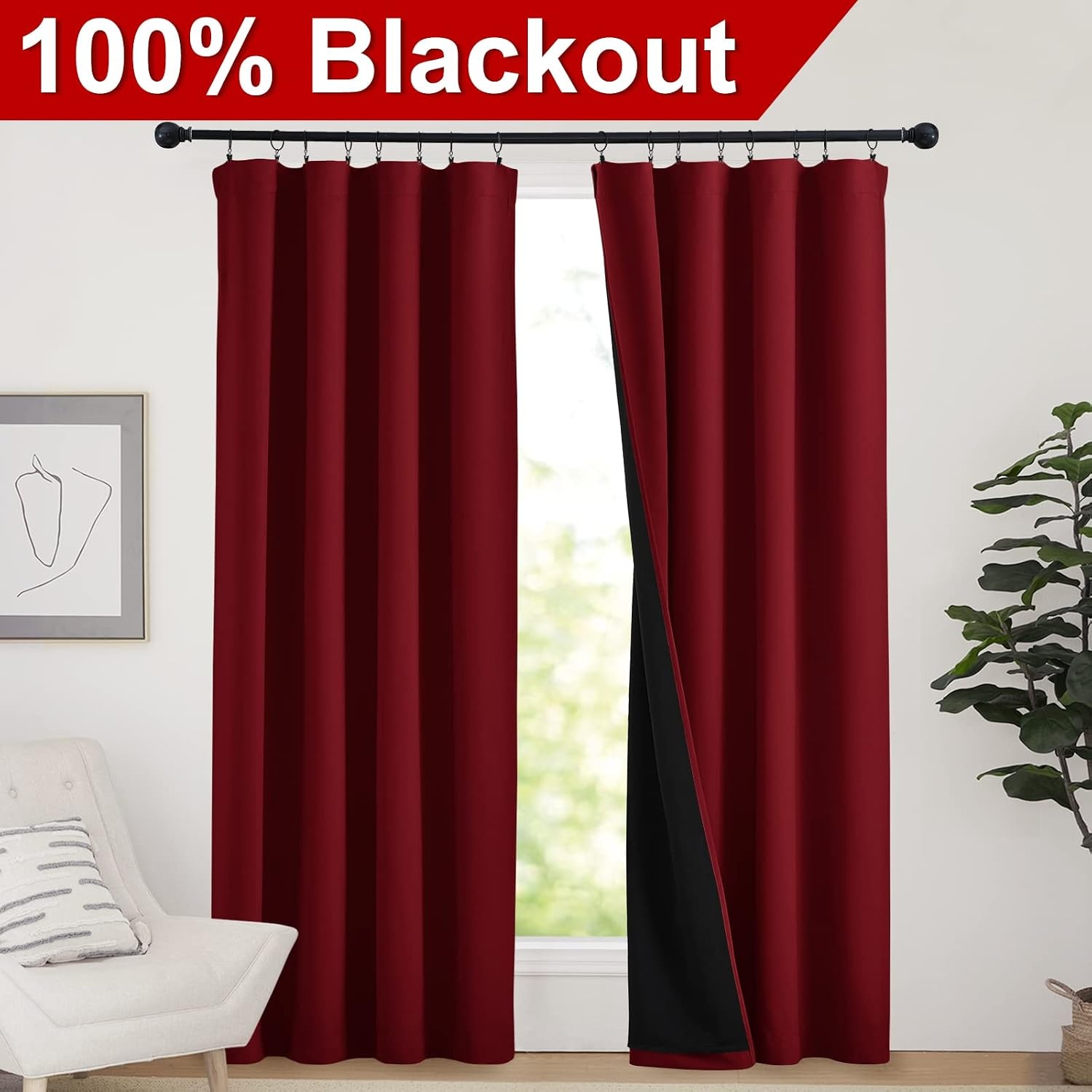 image:imageNICETOWN White Blackout Curtains 52 x 84 inches Long 2 Panels for BedroomBurgundy Red