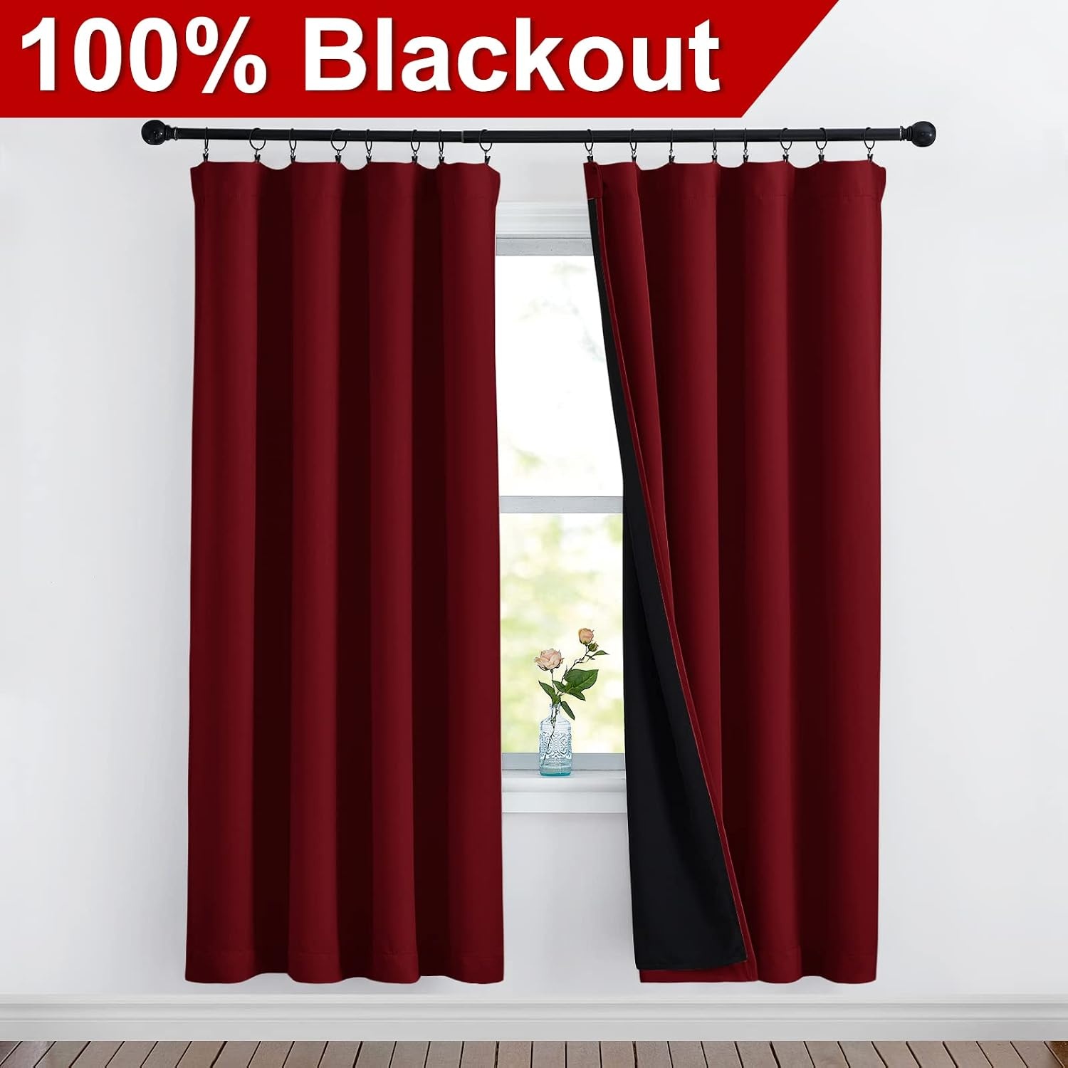 image:imageNICETOWN White Blackout Curtains 52 x 84 inches Long 2 Panels for BedroomBurgundy Red