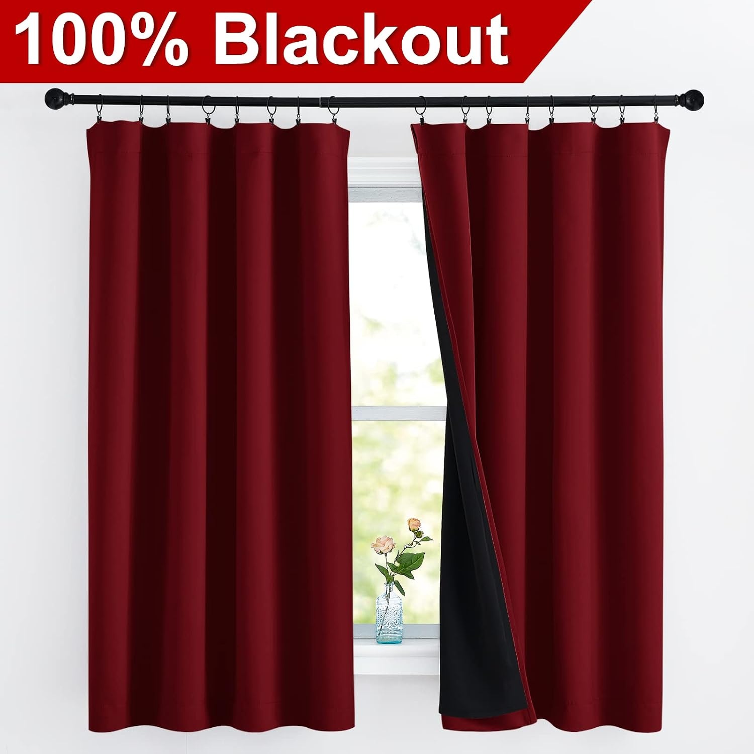 image:imageNICETOWN White Blackout Curtains 52 x 84 inches Long 2 Panels for BedroomBurgundy Red
