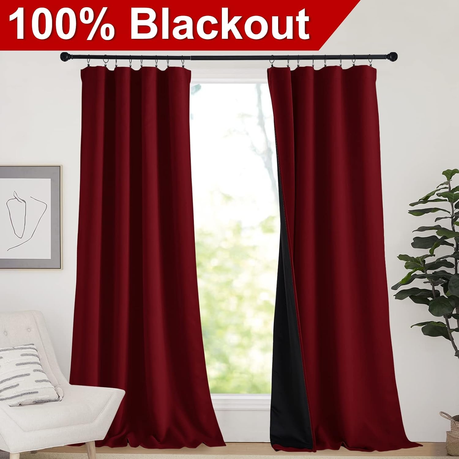 image:imageNICETOWN White Blackout Curtains 52 x 84 inches Long 2 Panels for BedroomBurgundy Red