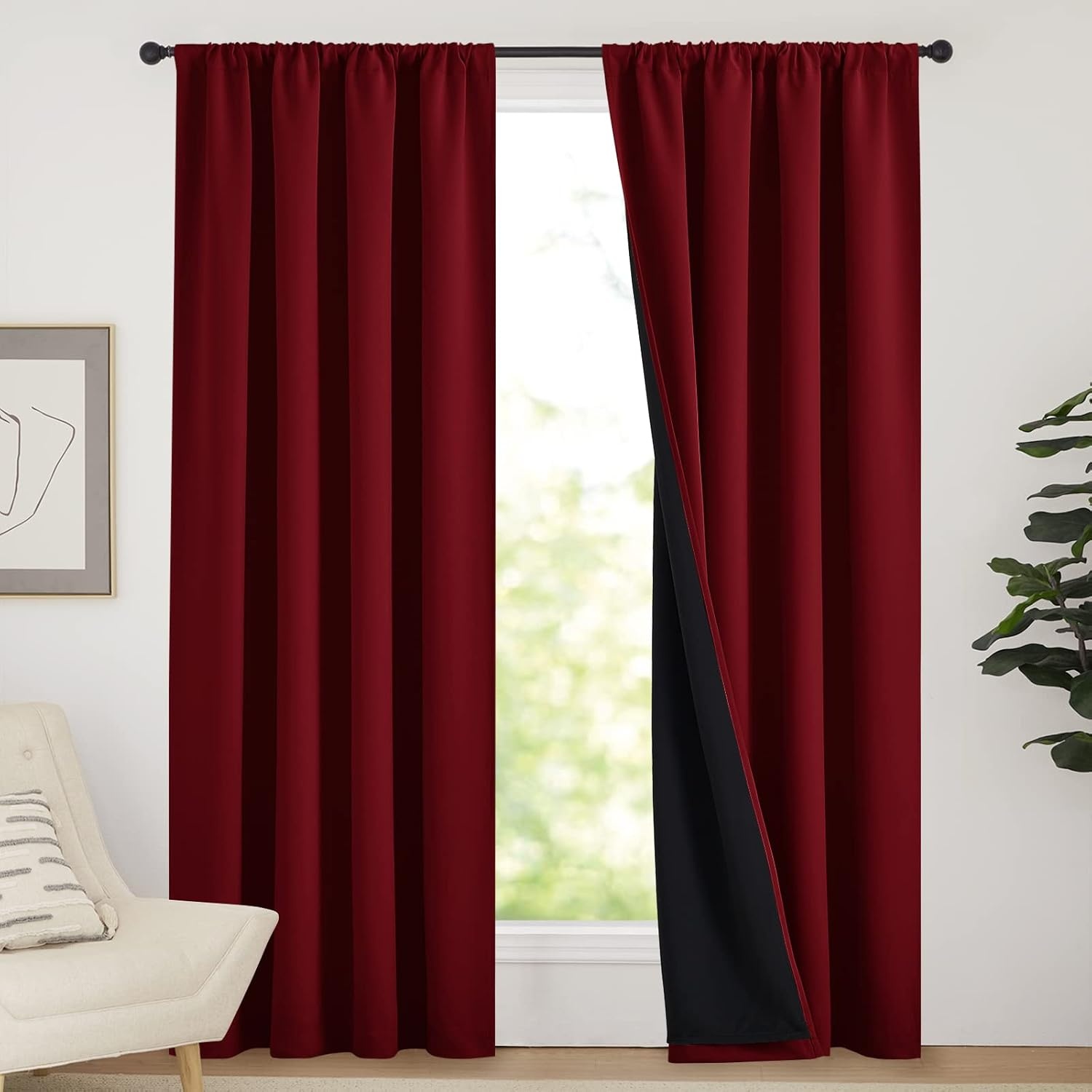 image:imageNICETOWN White Blackout Curtains 52 x 84 inches Long 2 Panels for BedroomBurgundy Red