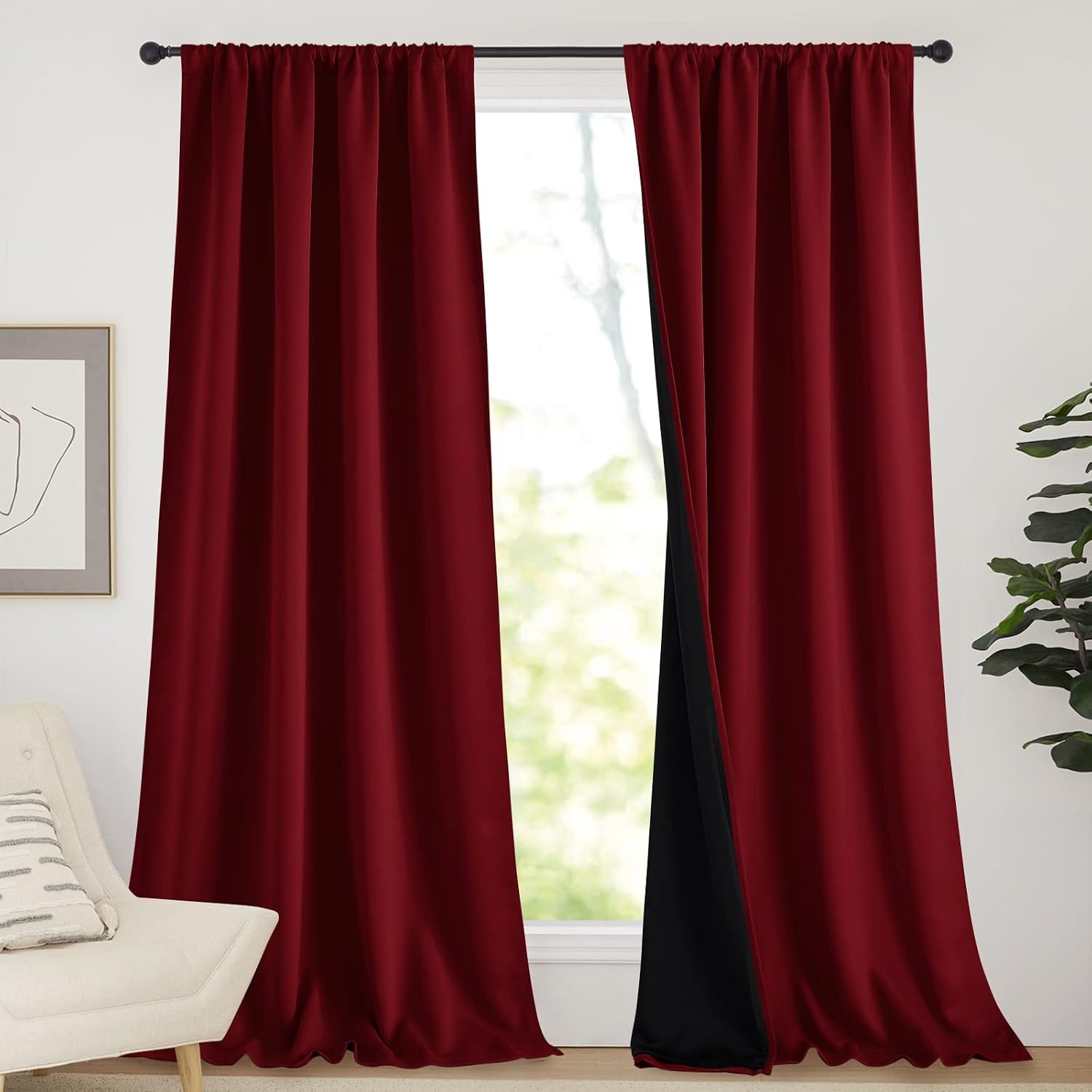 image:imageNICETOWN White Blackout Curtains 52 x 84 inches Long 2 Panels for BedroomBurgundy Red