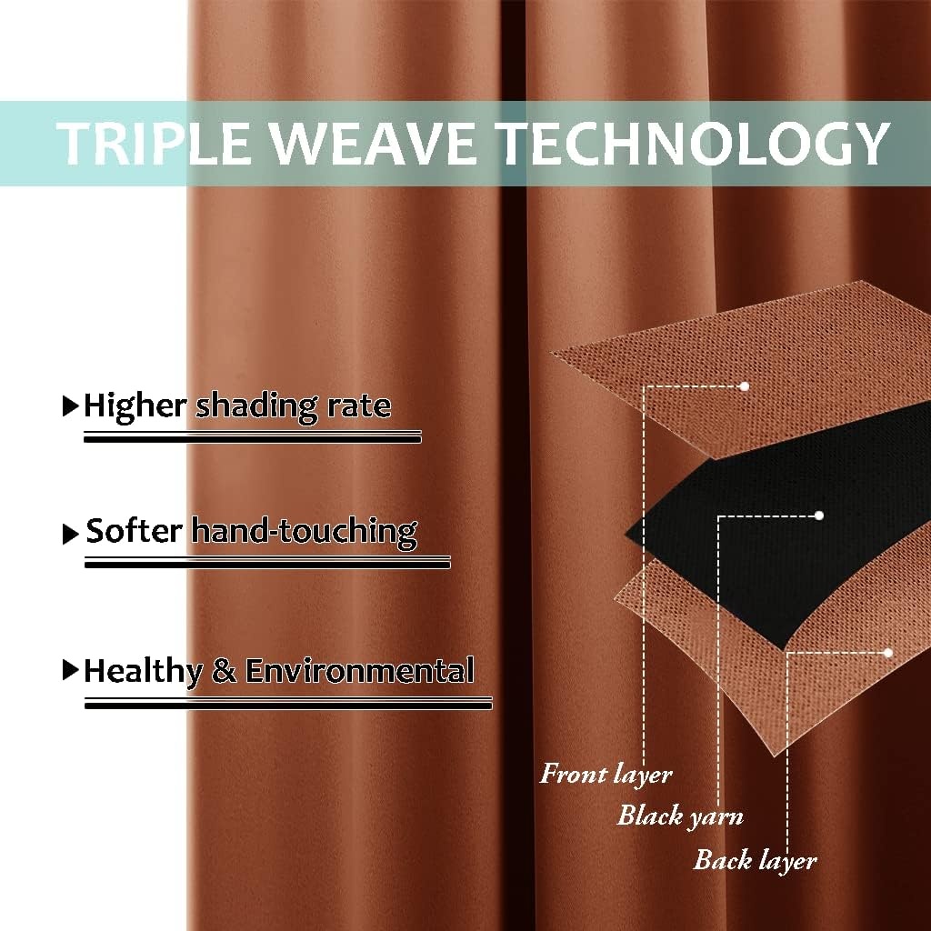 image:imageNICETOWN White Blackout Curtains 52 x 84 inches Long 2 Panels for BedroomBurnt Orange