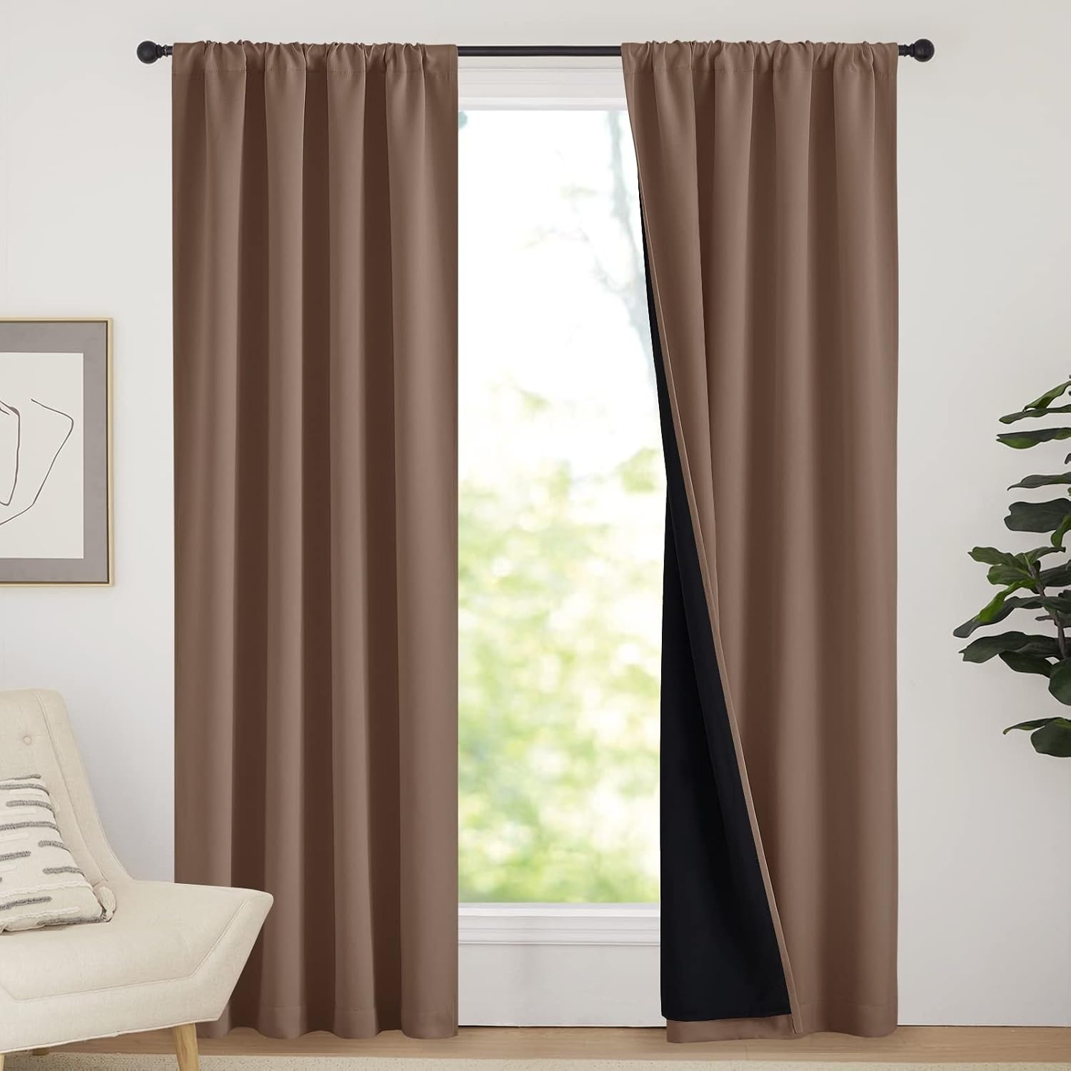 image:imageNICETOWN White Blackout Curtains 52 x 84 inches Long 2 Panels for BedroomCappuccino