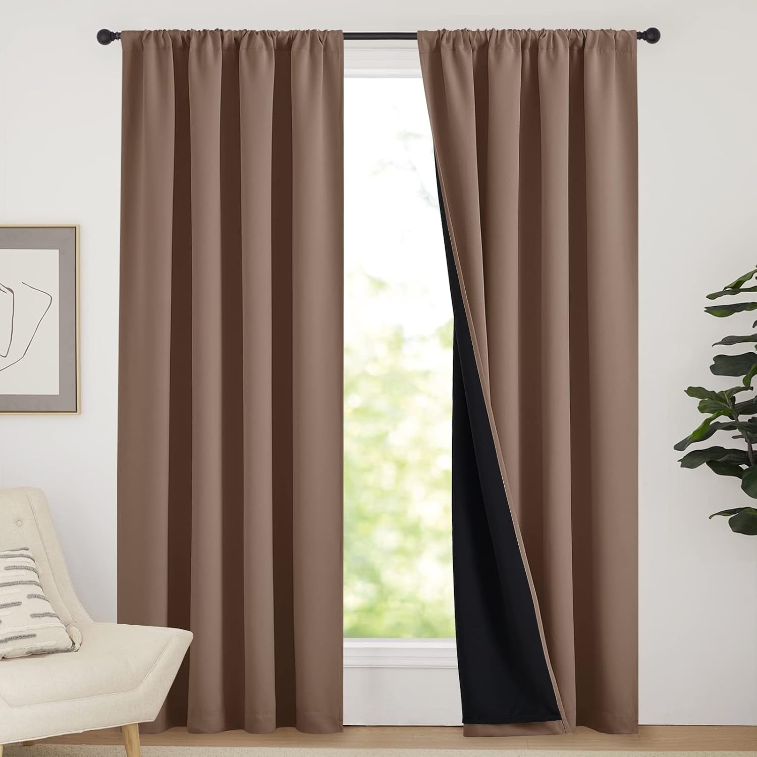 image:imageNICETOWN White Blackout Curtains 52 x 84 inches Long 2 Panels for BedroomCappuccino