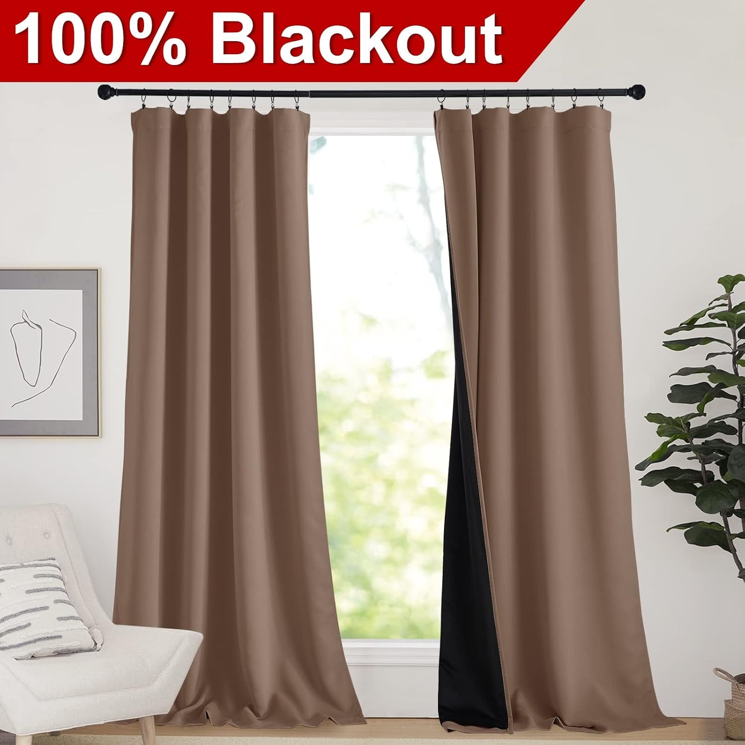 image:imageNICETOWN White Blackout Curtains 52 x 84 inches Long 2 Panels for BedroomCappuccino