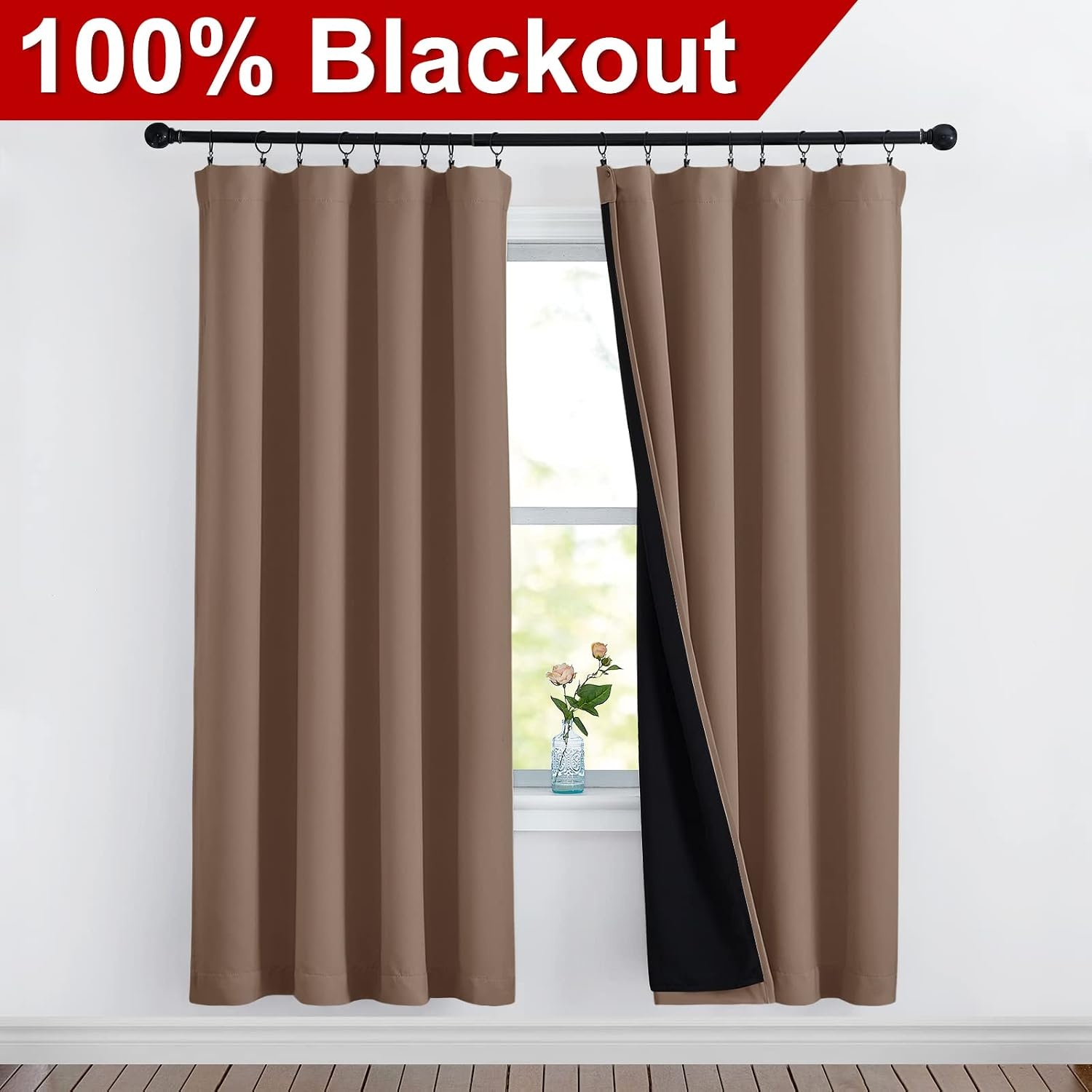 image:imageNICETOWN White Blackout Curtains 52 x 84 inches Long 2 Panels for BedroomCappuccino