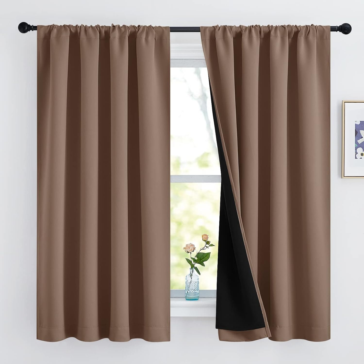 image:imageNICETOWN White Blackout Curtains 52 x 84 inches Long 2 Panels for BedroomCappuccino