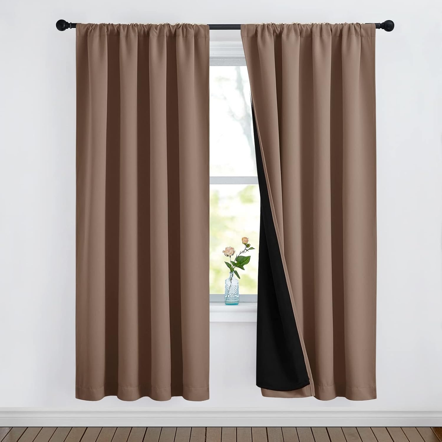 image:imageNICETOWN White Blackout Curtains 52 x 84 inches Long 2 Panels for BedroomCappuccino