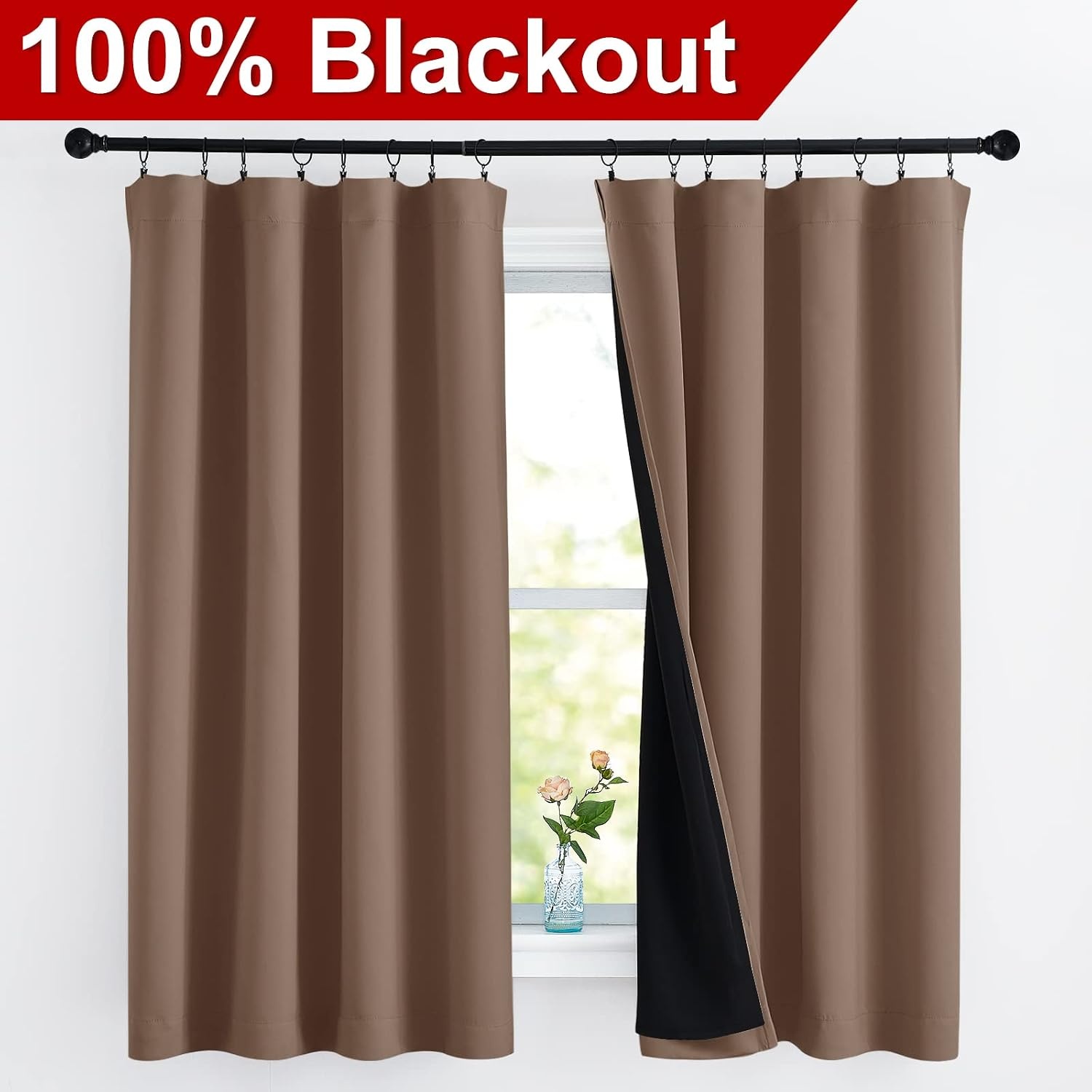image:imageNICETOWN White Blackout Curtains 52 x 84 inches Long 2 Panels for BedroomCappuccino