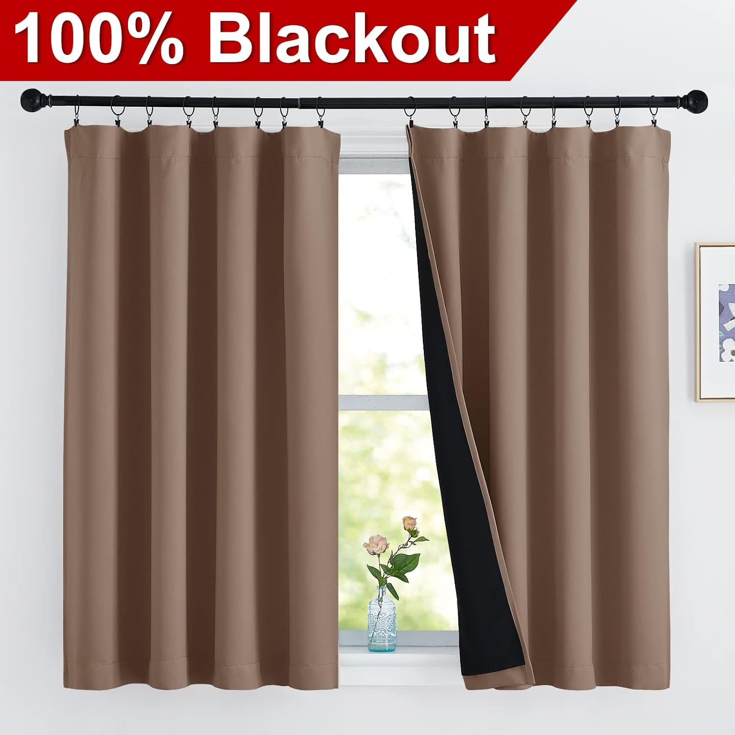 image:imageNICETOWN White Blackout Curtains 52 x 84 inches Long 2 Panels for BedroomCappuccino