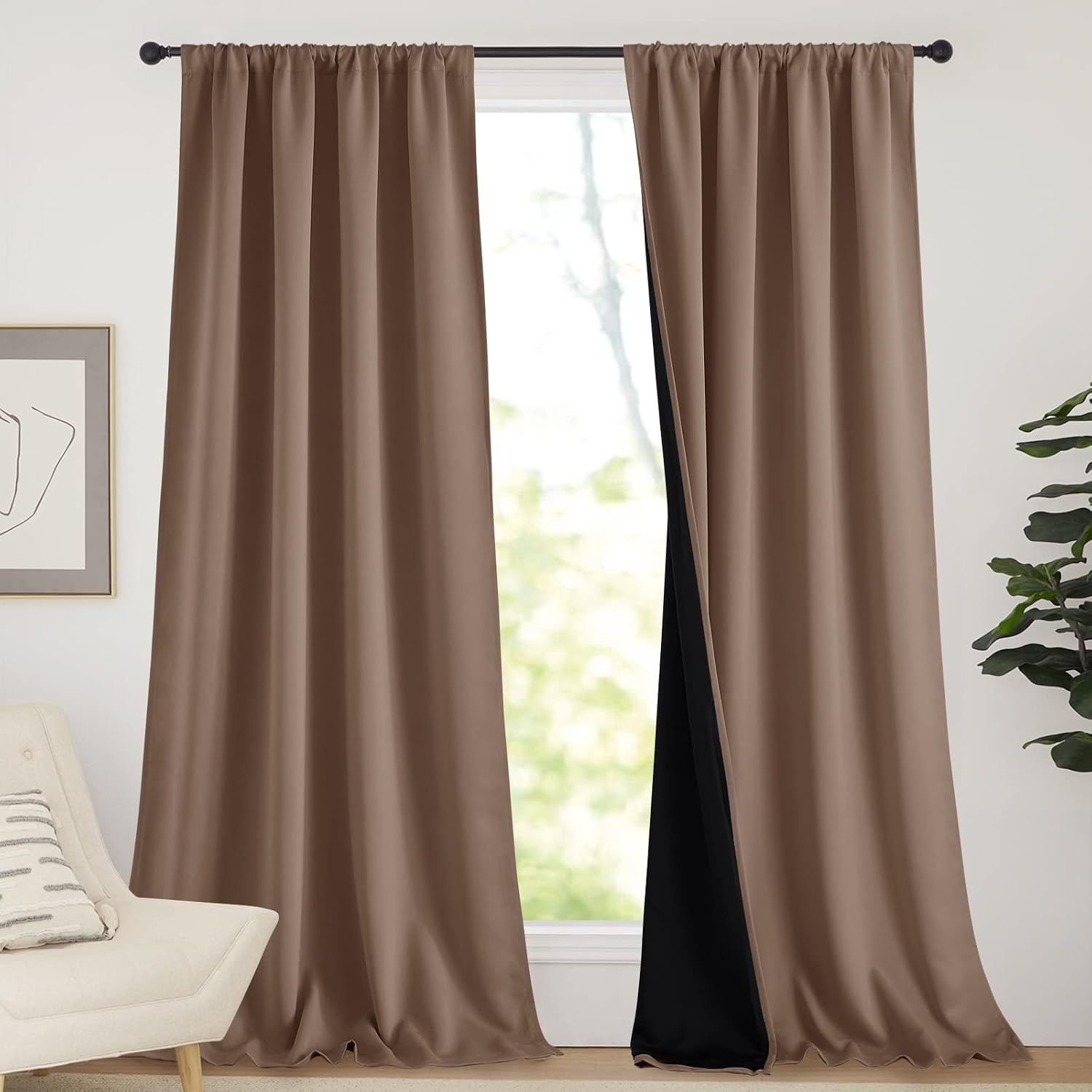 image:imageNICETOWN White Blackout Curtains 52 x 84 inches Long 2 Panels for BedroomCappuccino