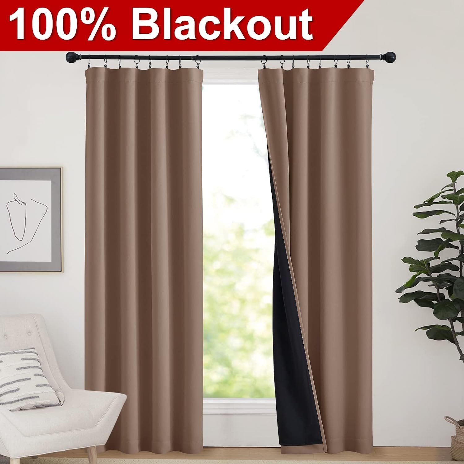 image:imageNICETOWN White Blackout Curtains 52 x 84 inches Long 2 Panels for BedroomCappuccino
