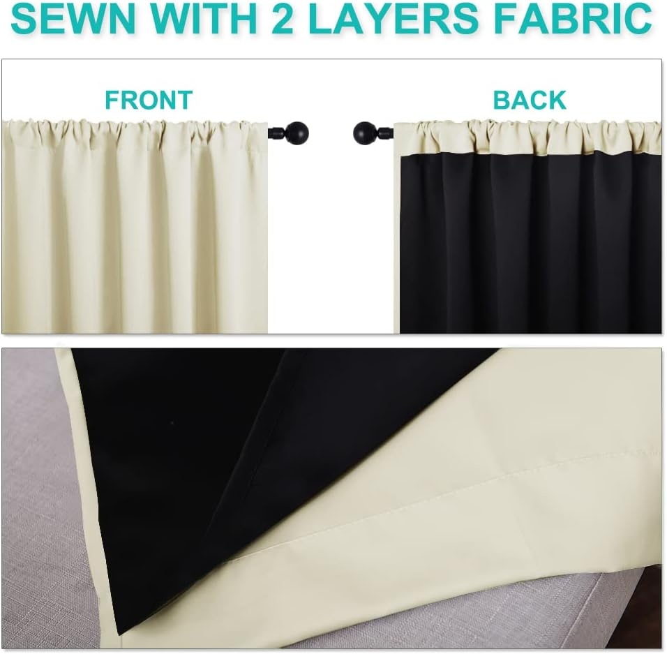 image:imageNICETOWN White Blackout Curtains 52 x 84 inches Long 2 Panels for BedroomCream Beige