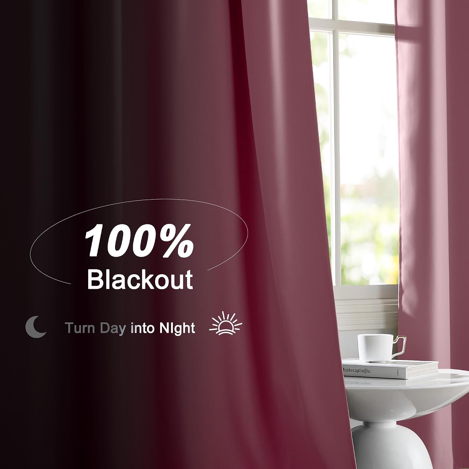 image:imageNICETOWN White Blackout Curtains 52 x 84 inches Long 2 Panels for BedroomCrystal Pink