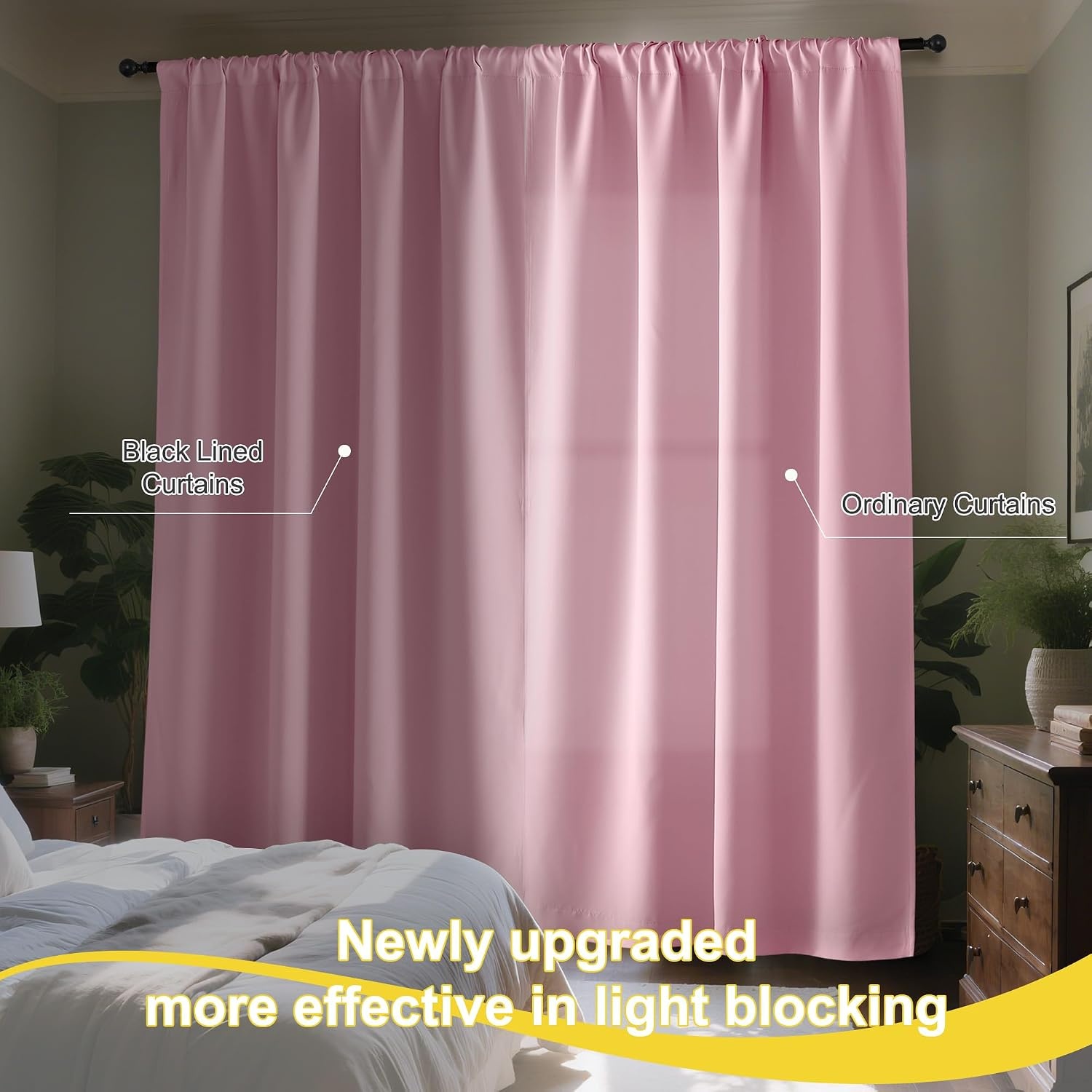 image:imageNICETOWN White Blackout Curtains 52 x 84 inches Long 2 Panels for BedroomCrystal Pink