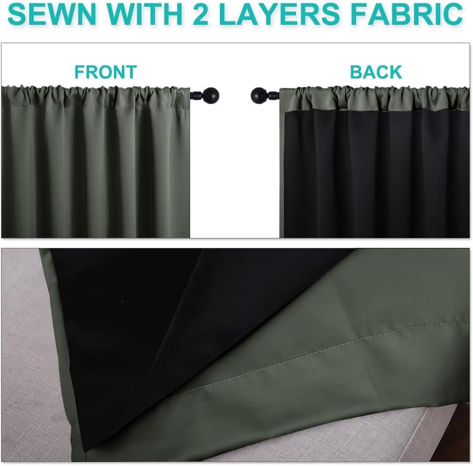 image:imageNICETOWN White Blackout Curtains 52 x 84 inches Long 2 Panels for BedroomDark Mallard