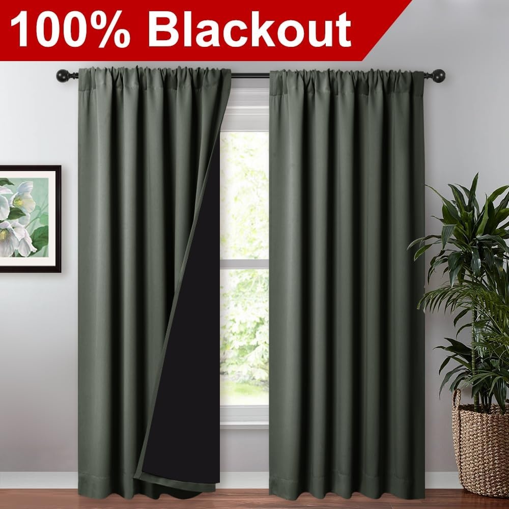 image:imageNICETOWN White Blackout Curtains 52 x 84 inches Long 2 Panels for BedroomDark Mallard