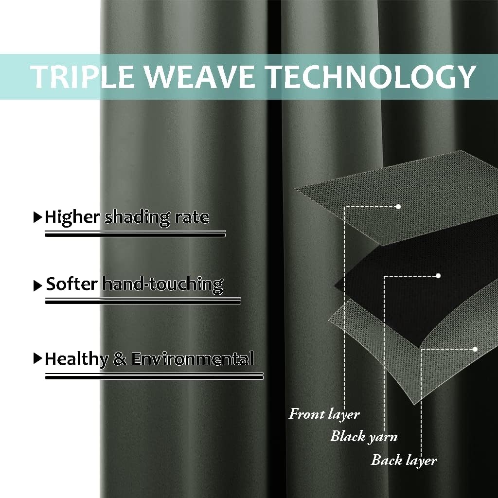 image:imageNICETOWN White Blackout Curtains 52 x 84 inches Long 2 Panels for BedroomDark Mallard