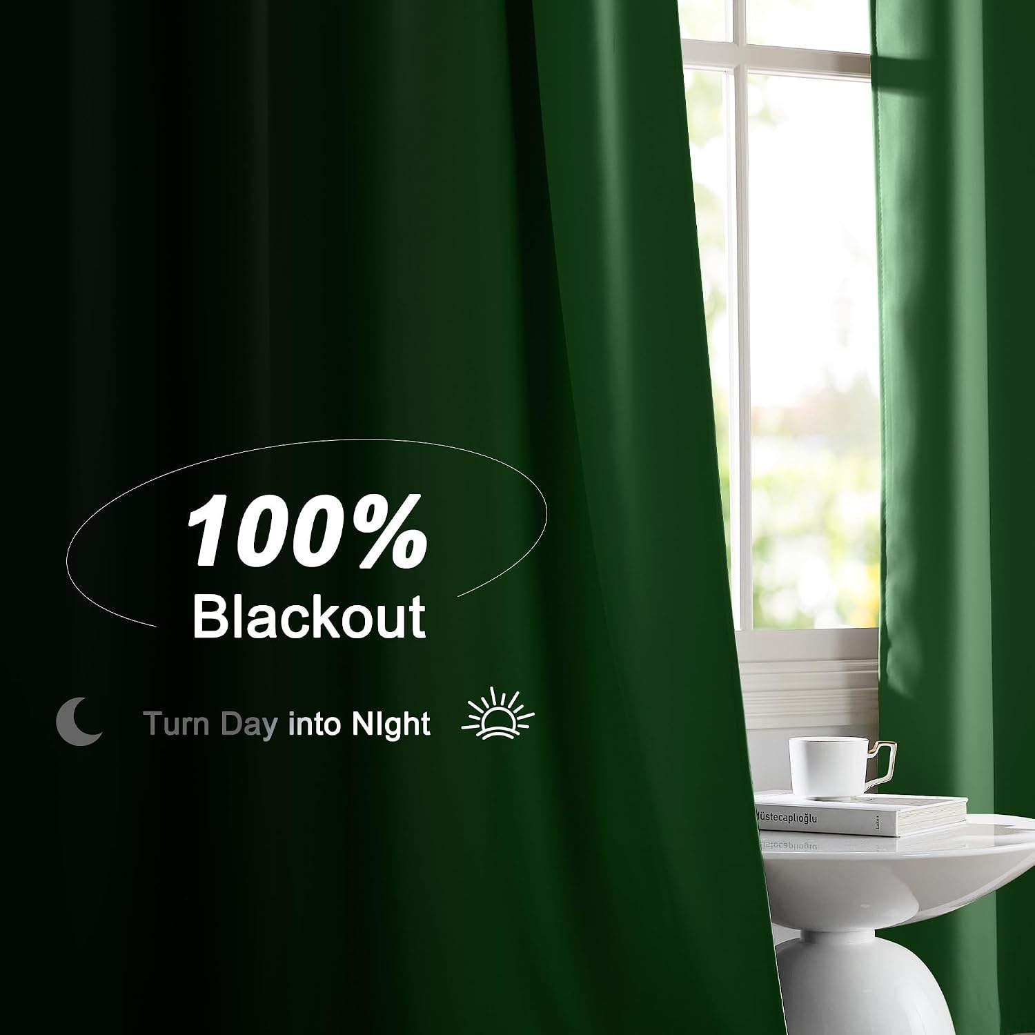 image:imageNICETOWN White Blackout Curtains 52 x 84 inches Long 2 Panels for BedroomForest Green