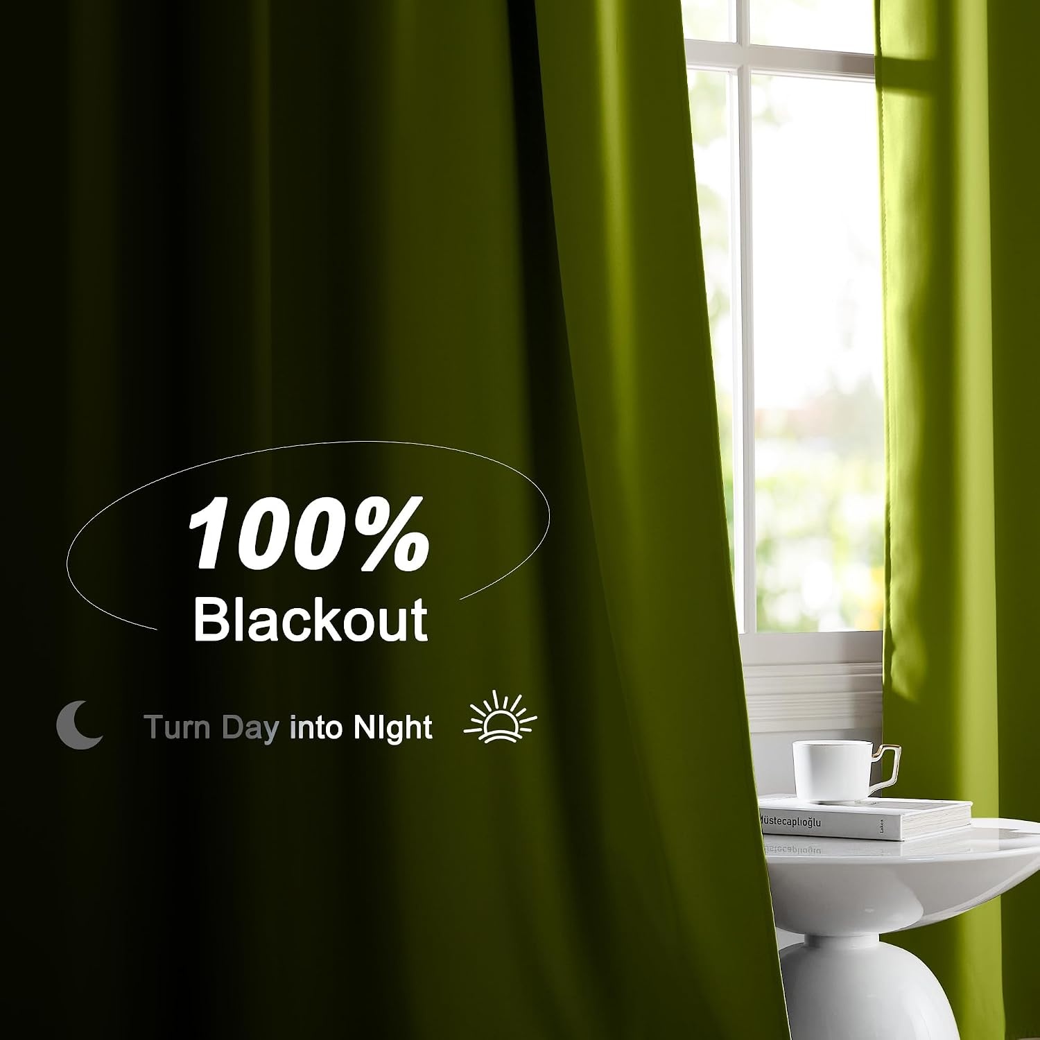 image:imageNICETOWN White Blackout Curtains 52 x 84 inches Long 2 Panels for BedroomFresh Green