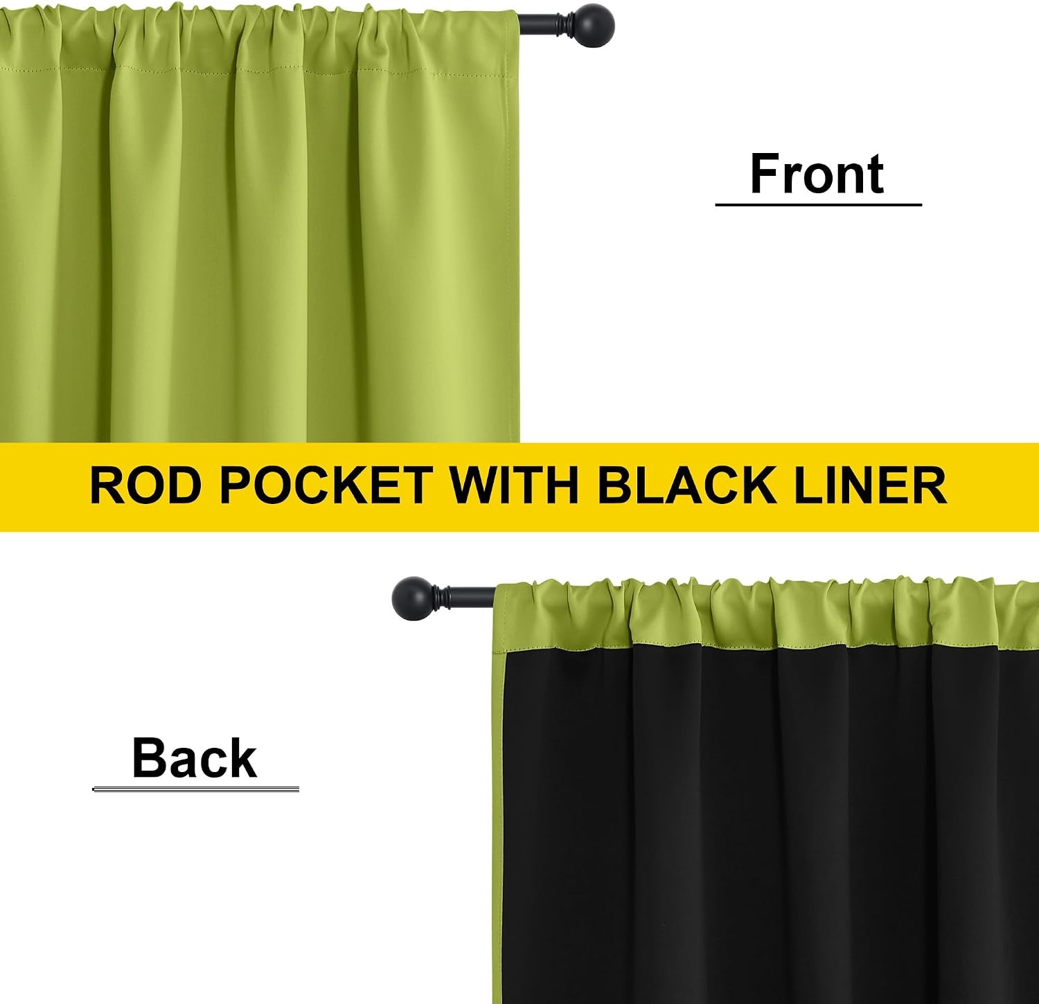 image:imageNICETOWN White Blackout Curtains 52 x 84 inches Long 2 Panels for BedroomFresh Green