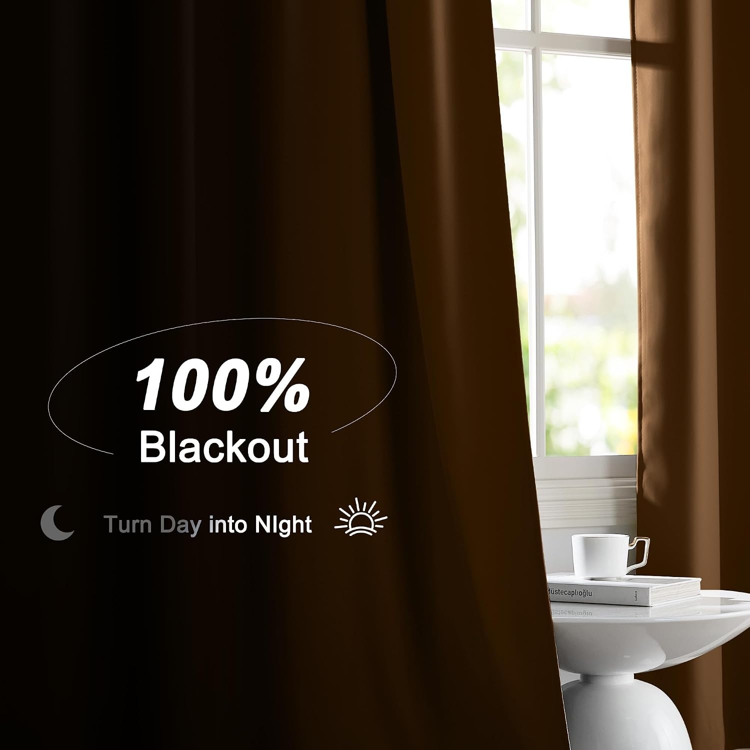 image:imageNICETOWN White Blackout Curtains 52 x 84 inches Long 2 Panels for BedroomGold Brown