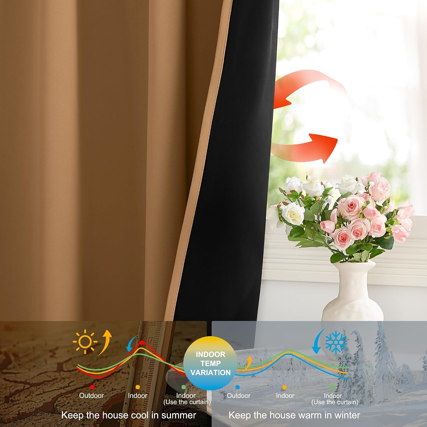image:imageNICETOWN White Blackout Curtains 52 x 84 inches Long 2 Panels for BedroomGold Brown