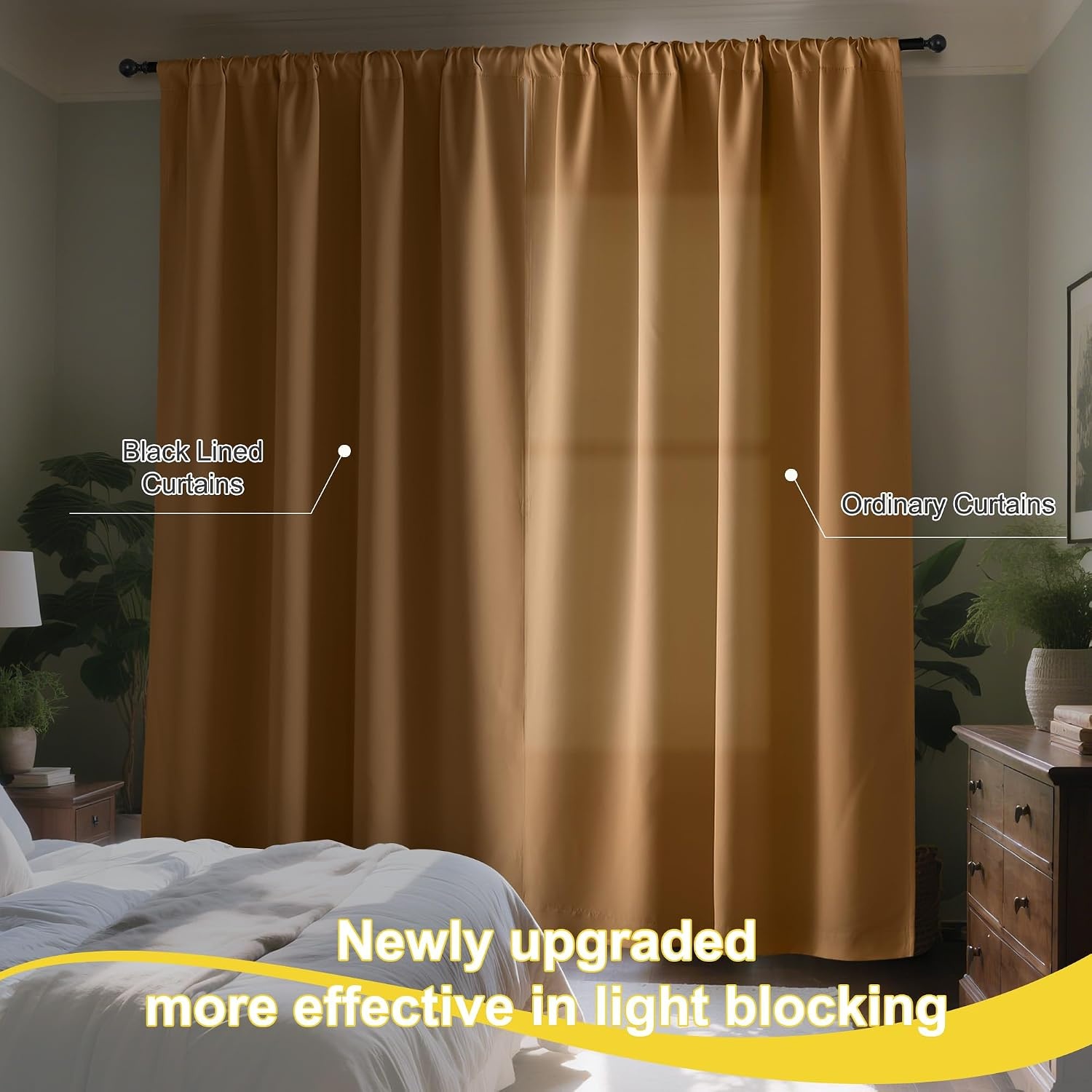 image:imageNICETOWN White Blackout Curtains 52 x 84 inches Long 2 Panels for BedroomGold Brown