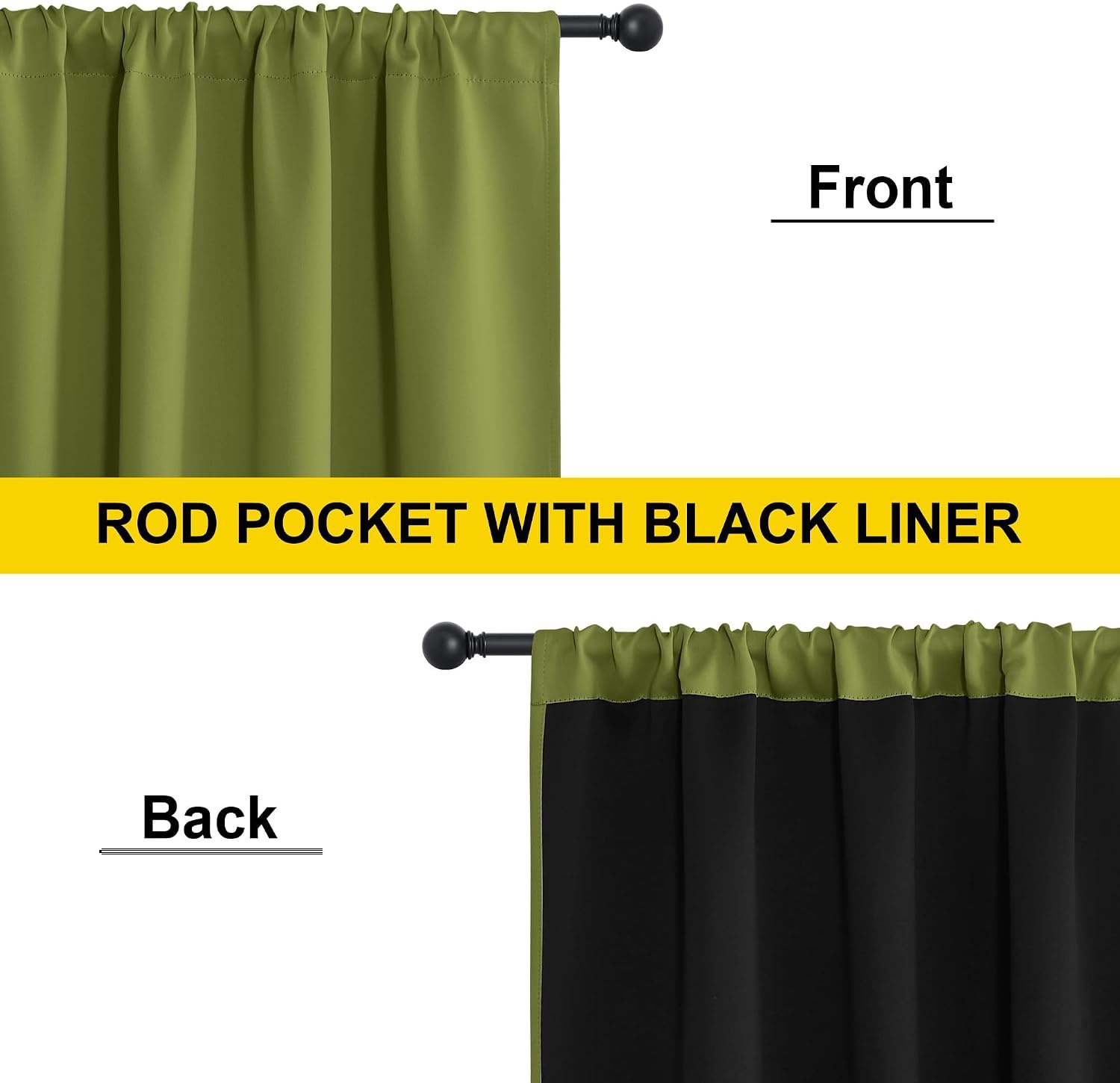 image:imageNICETOWN White Blackout Curtains 52 x 84 inches Long 2 Panels for BedroomOlive Green