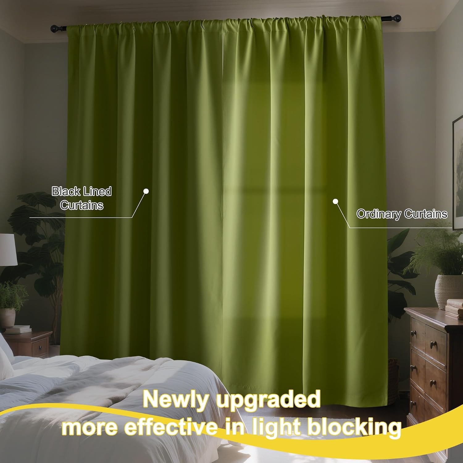 image:imageNICETOWN White Blackout Curtains 52 x 84 inches Long 2 Panels for BedroomOlive Green