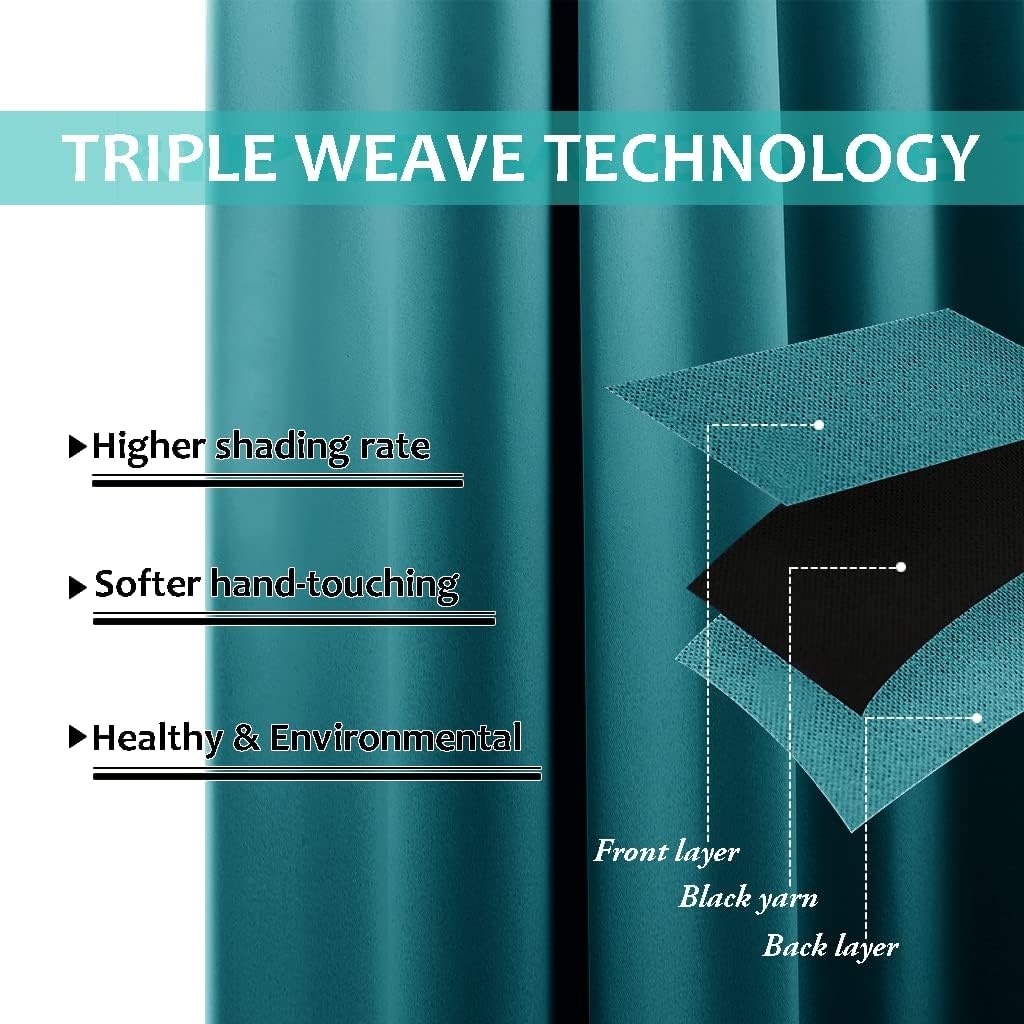 image:imageNICETOWN White Blackout Curtains 52 x 84 inches Long 2 Panels for BedroomPeacock Teal