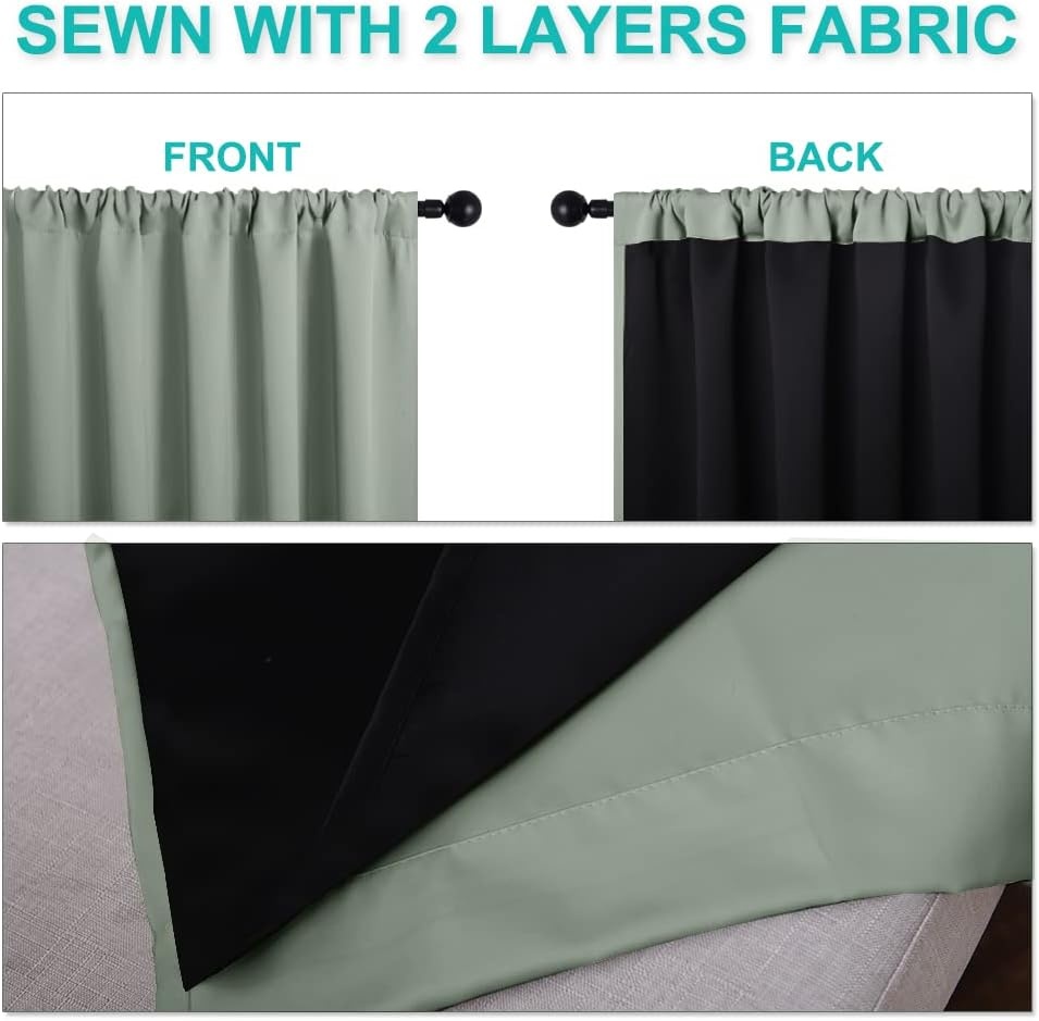 image:imageNICETOWN White Blackout Curtains 52 x 84 inches Long 2 Panels for BedroomSage Green